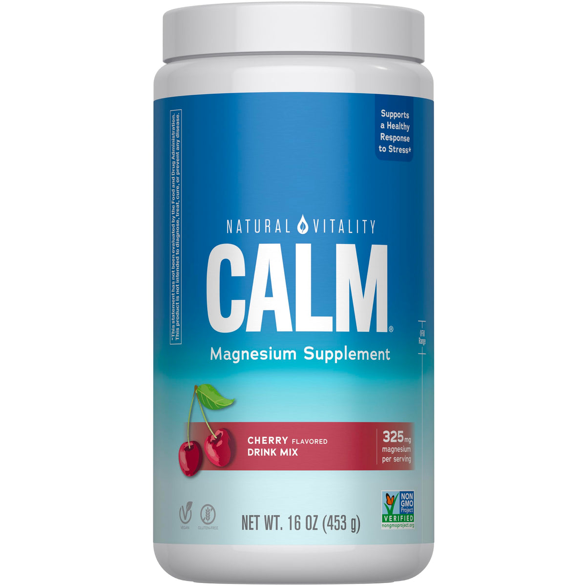 Natural Vitality CALM, polvo magnesio en botella, para momentos de relajación.