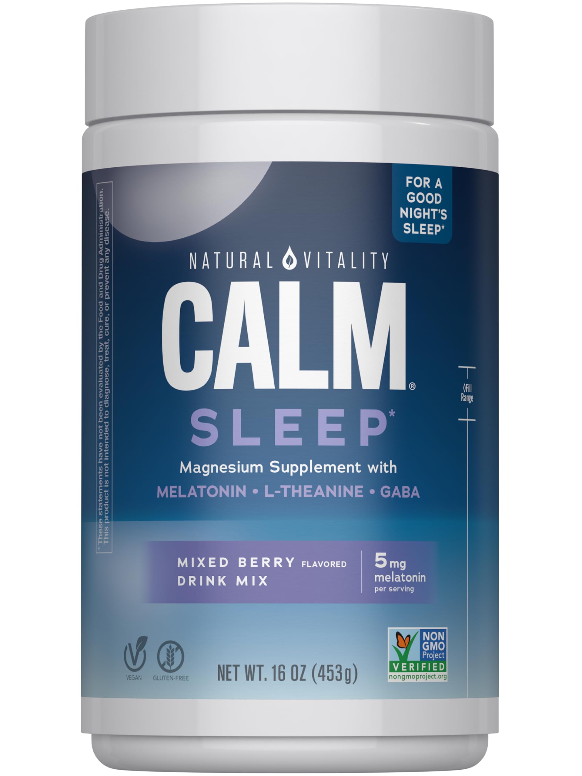 Natural Vitality CALM Sleep con melatonina y magnesio, polvo para descansar suavemente.