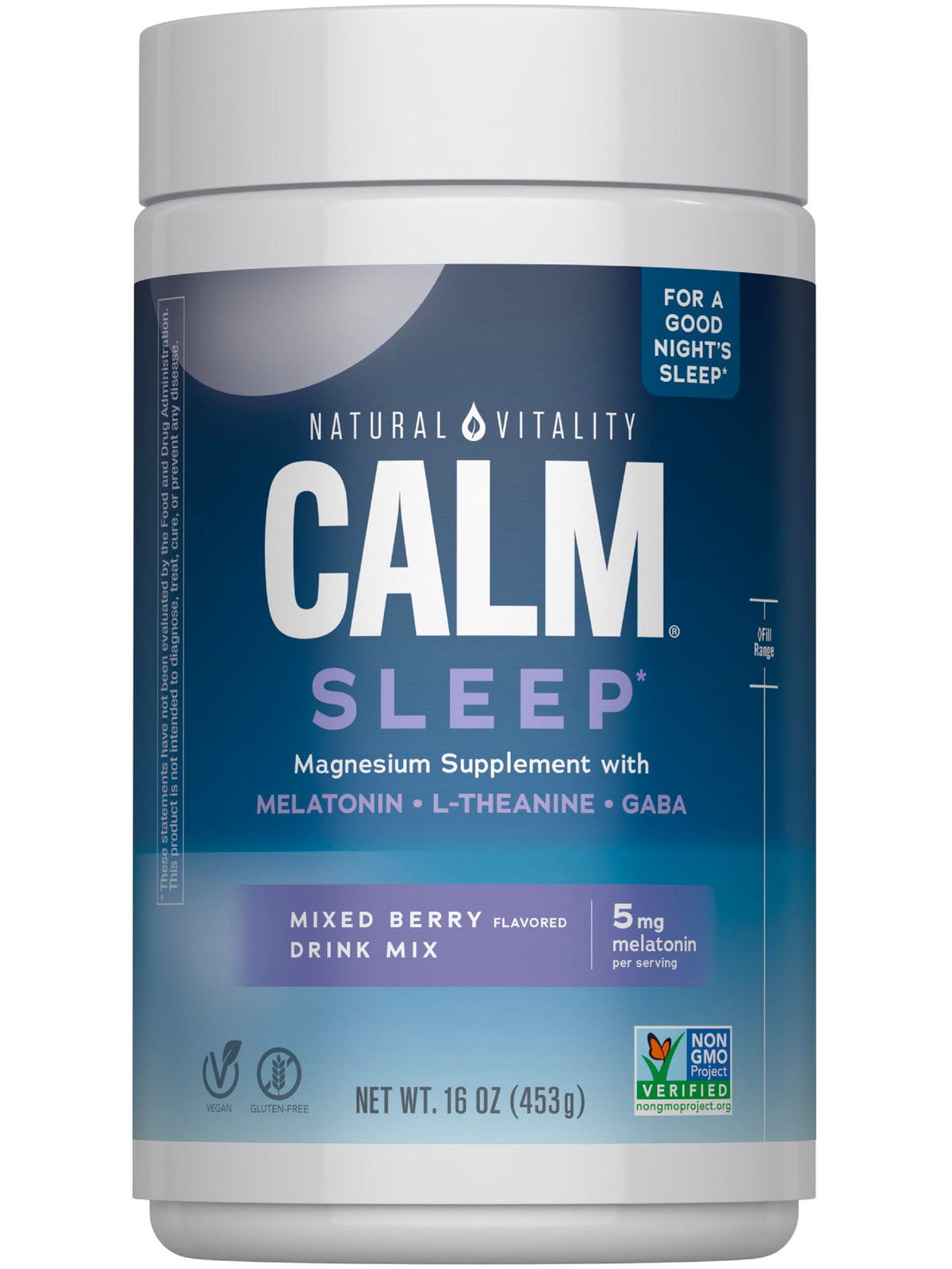 Natural Vitality CALM Sleep con melatonina y magnesio, polvo para descansar suavemente.