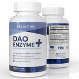 NATURALABS DAO Enzyme, botella frontal, cápsulas para apoyar la digestión de las comidas.