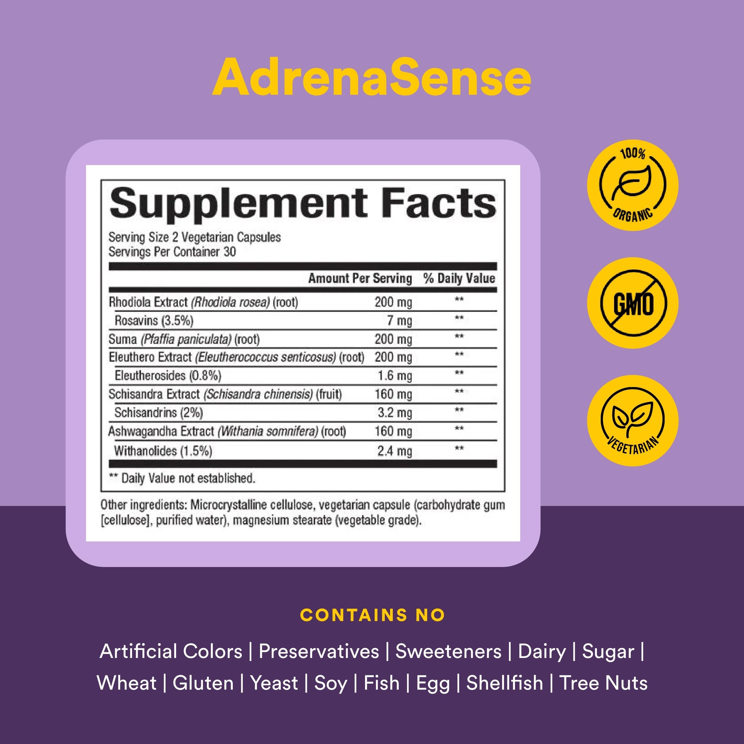 Caja de AdrenaSense, presentación vegana y sin OGM.