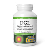 Natural Factors DGL tableta masticable con regaliz para apoyo digestivo suave.