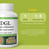 Tabletas masticables Natural Factors DGL con textura suave al masticar.