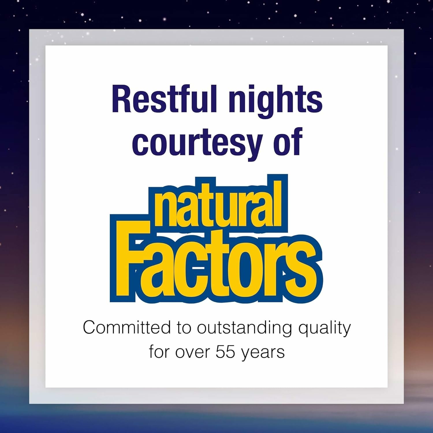 Natural Factors entorno nocturno suave favorece la relajación.