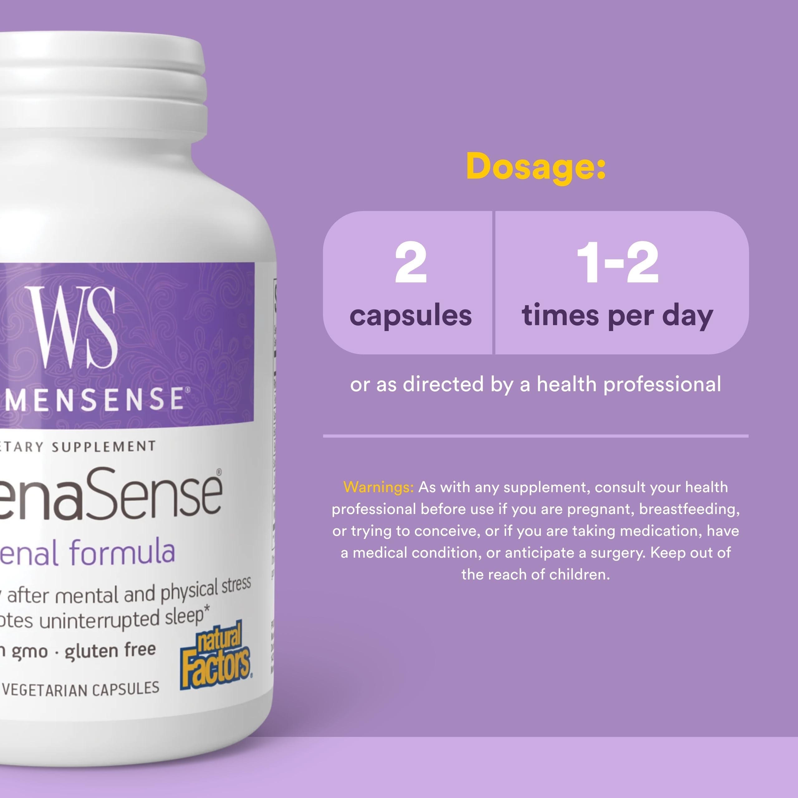 Natural Factors AdrenaSense etiqueta con información de ingredientes adaptogénicos