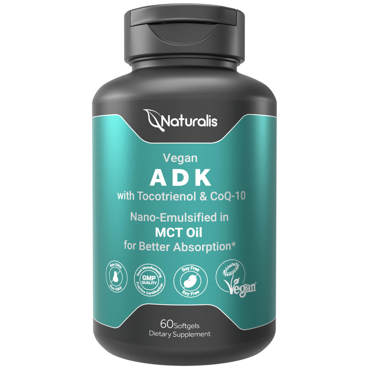 Naturalis ADKE, botella frontal, ideal para iniciar tu rutina diaria de suplementos