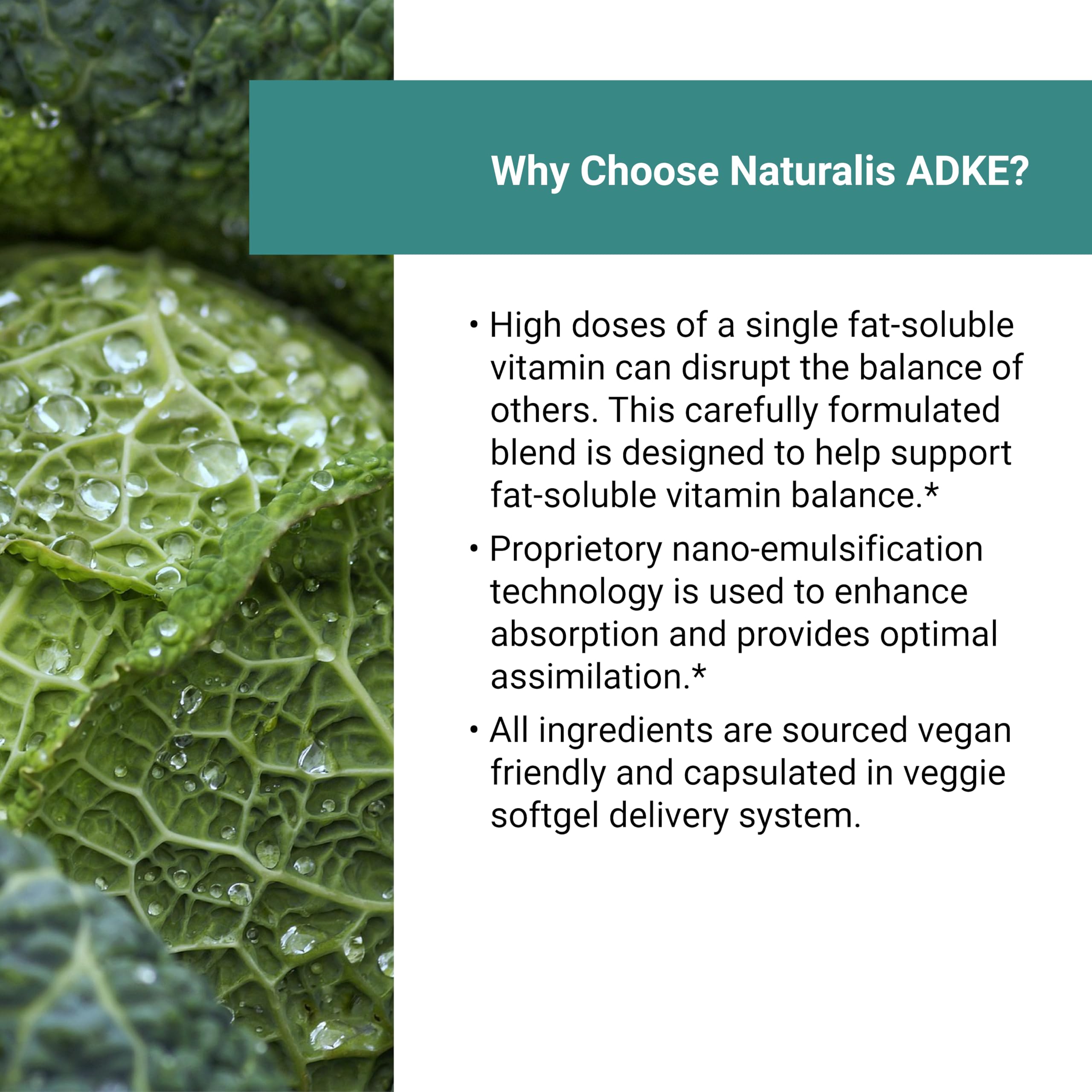 Naturalis ADKE, etiqueta vegana visible, claridad sobre ingredientes