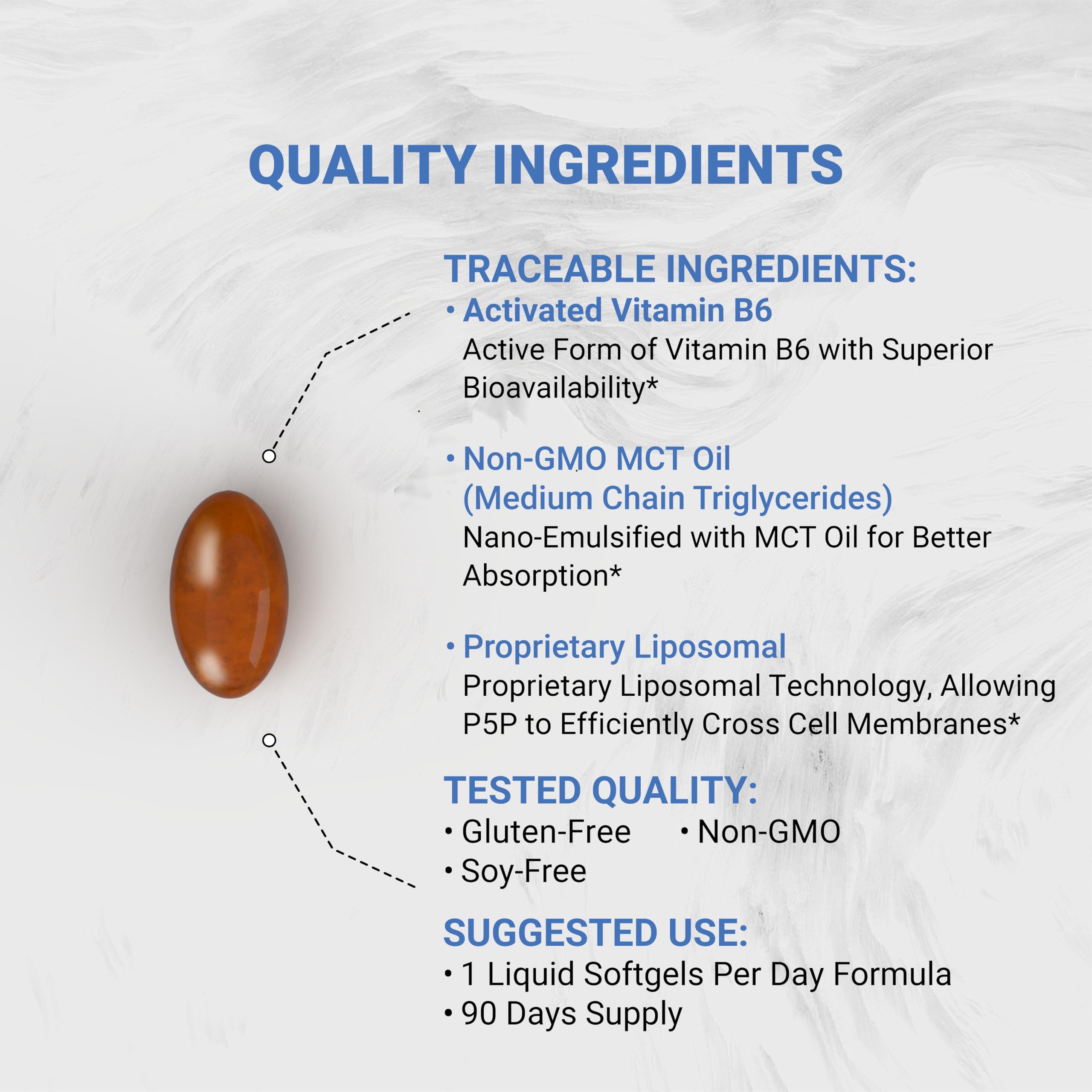 Naturalis Liposomal P-5-P: etiqueta de calidad sin OGM y sin soja