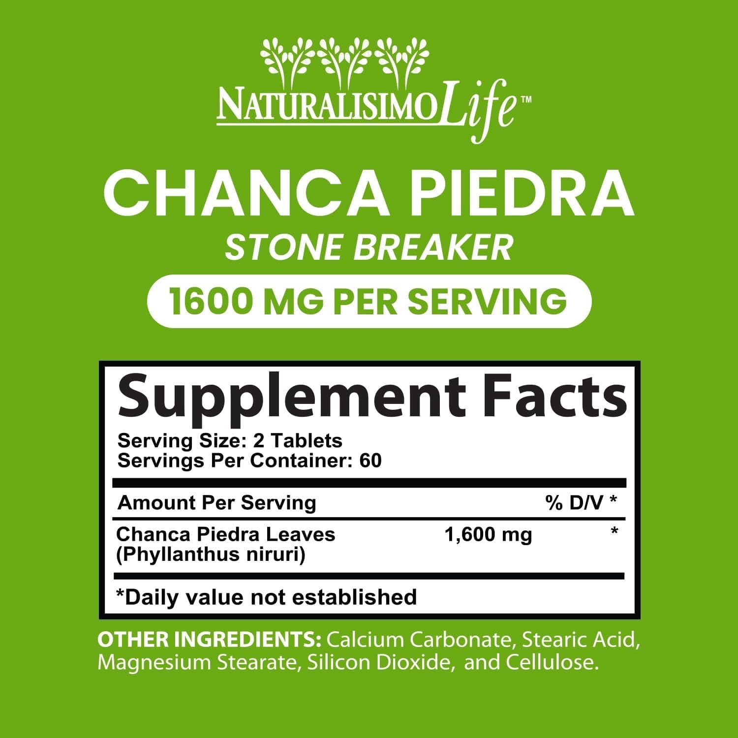 Botella de NaturalisimoLife Chanca Piedra con 120 tabletas lista para tomar