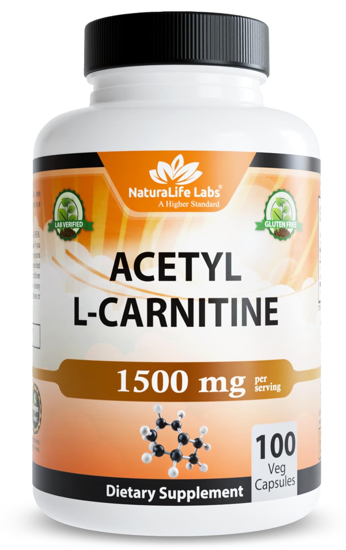 Naturallife Labs Acetil L-Carnitina 1500 mg en botella para uso diario.