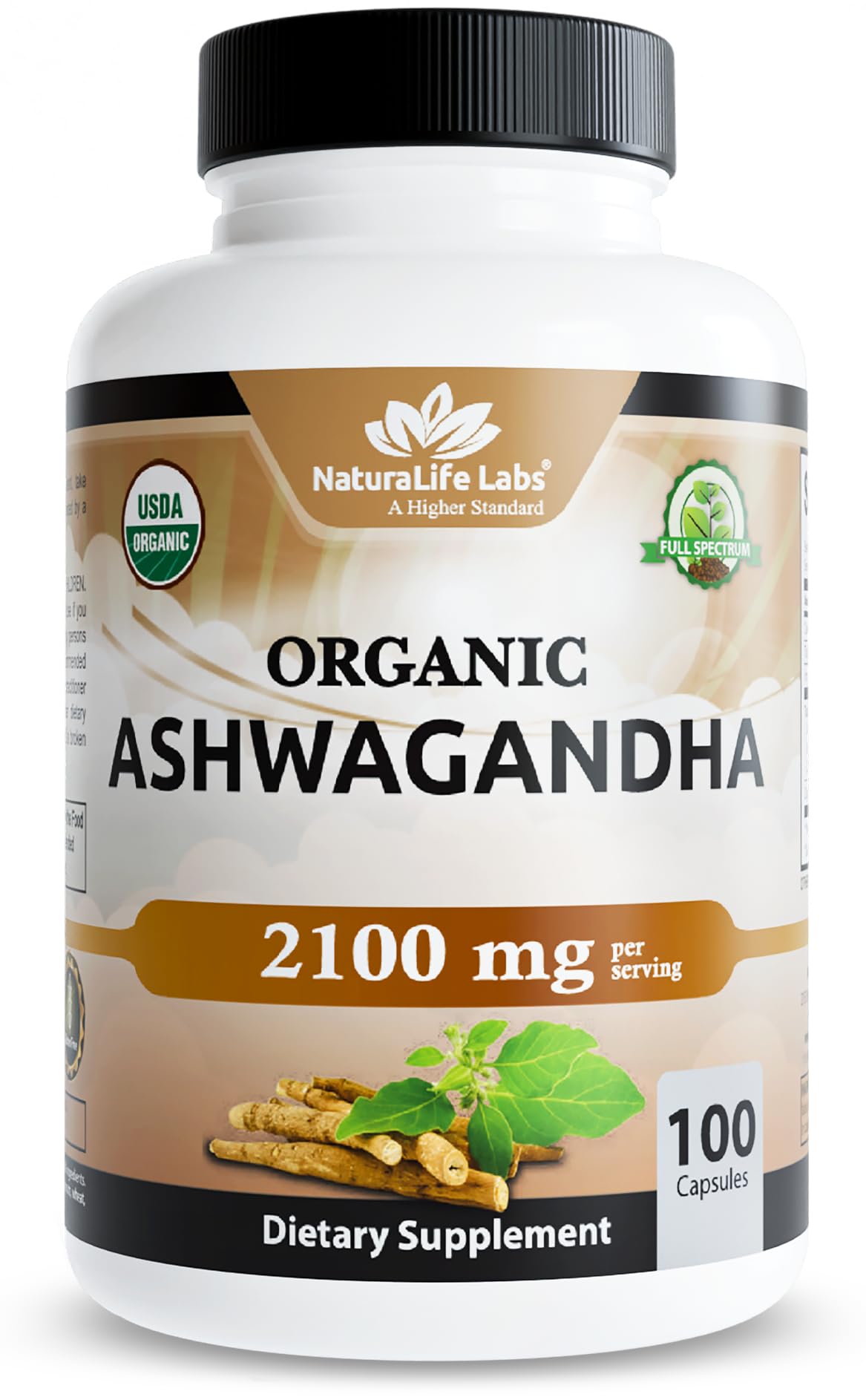 NaturaLife Labs ashwagandha orgánica en pote, apoyo al equilibrio diario