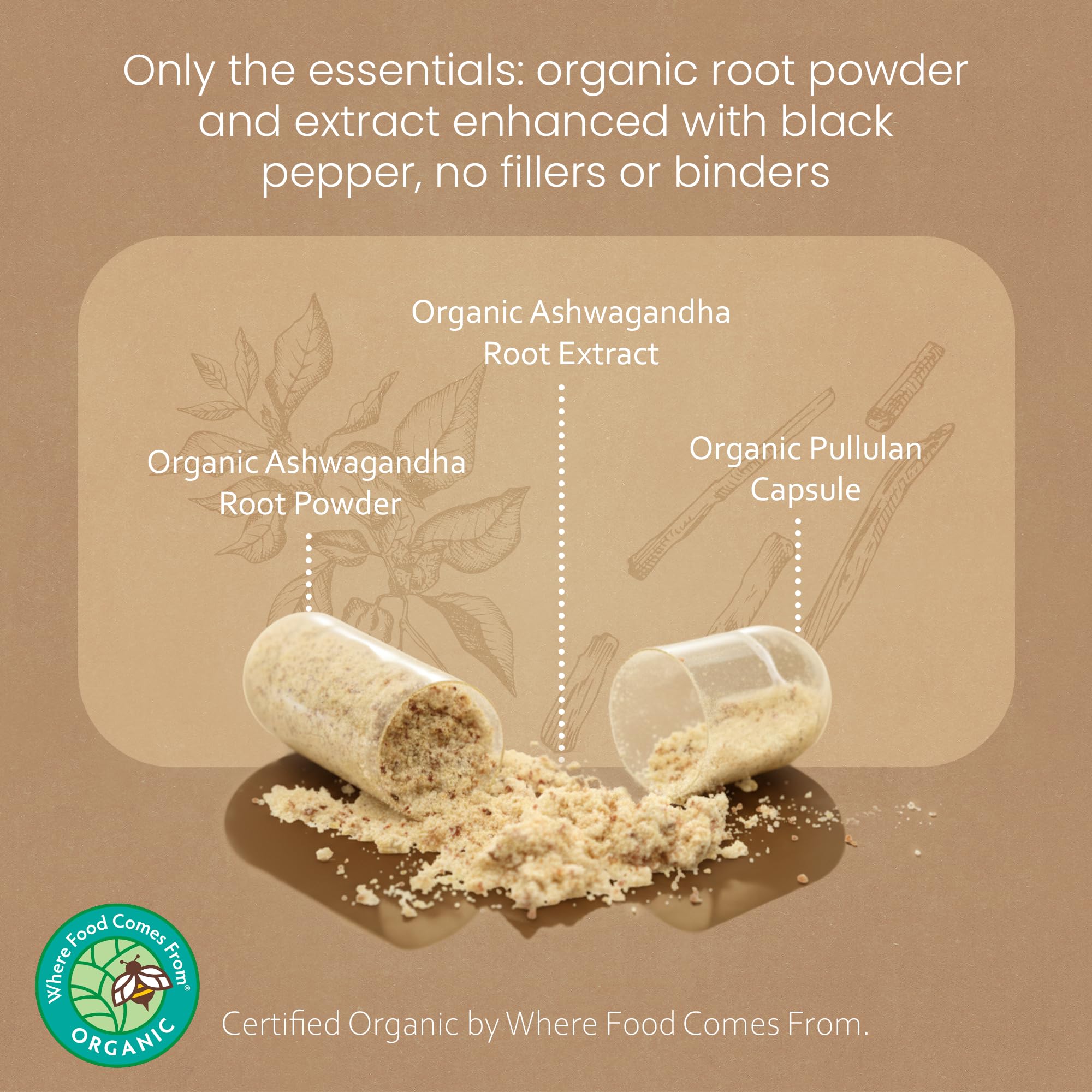 NaturaLife Labs etiqueta ashwagandha orgánica, transparencia de origen