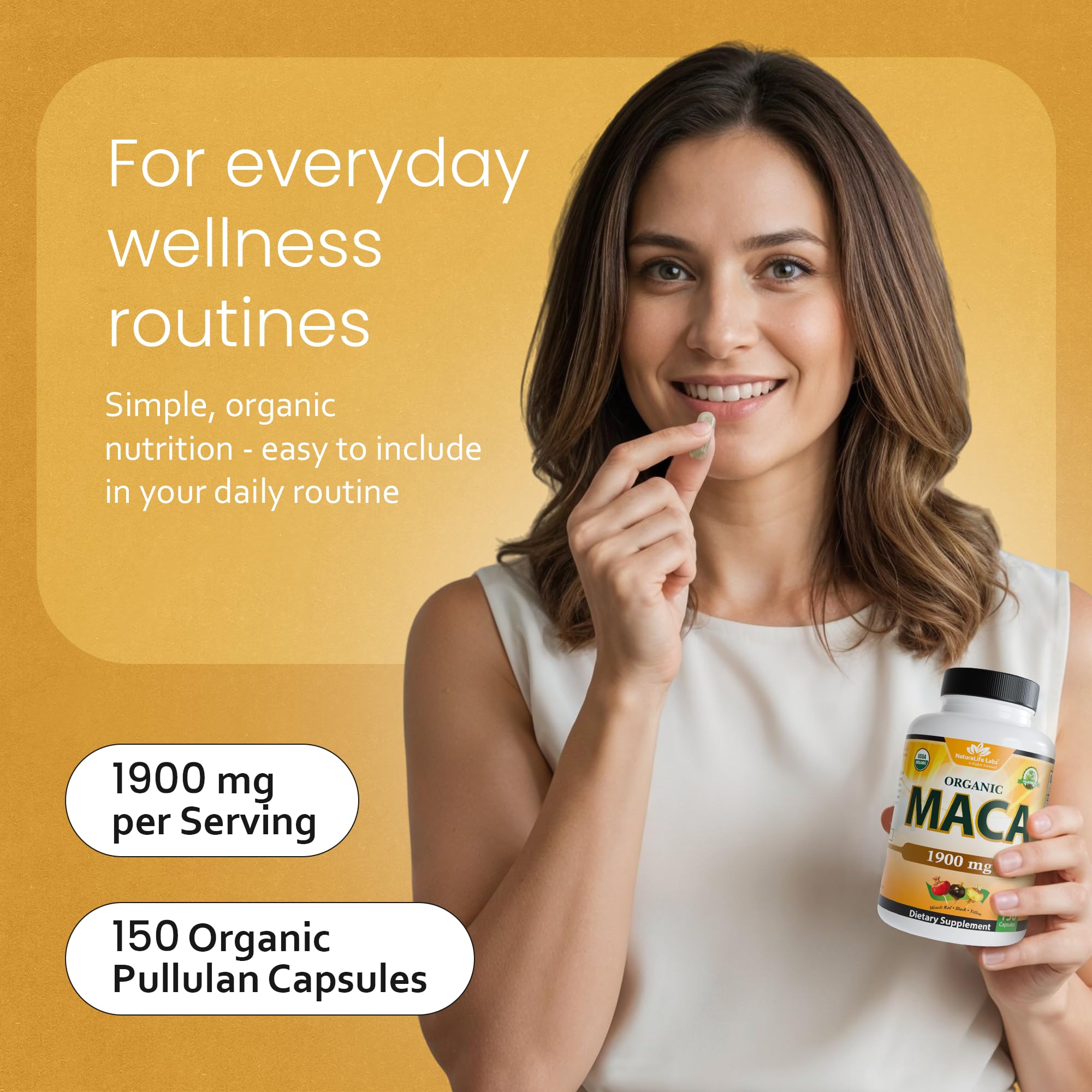 NaturaLife Labs Maca 1900 mg por porción en etiqueta informativa