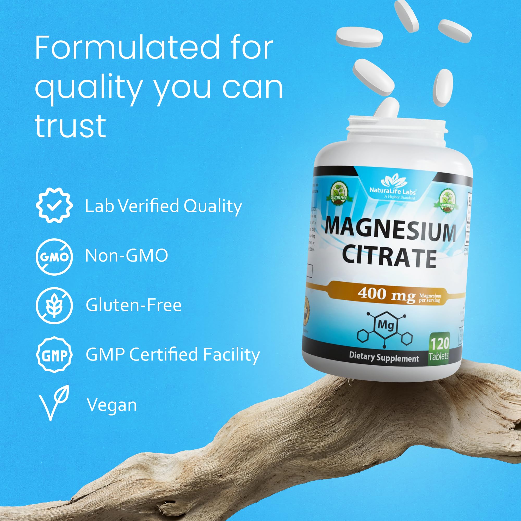 NaturaLife Labs Magnesio Citrato símbolo sin OMG para claridad de origen