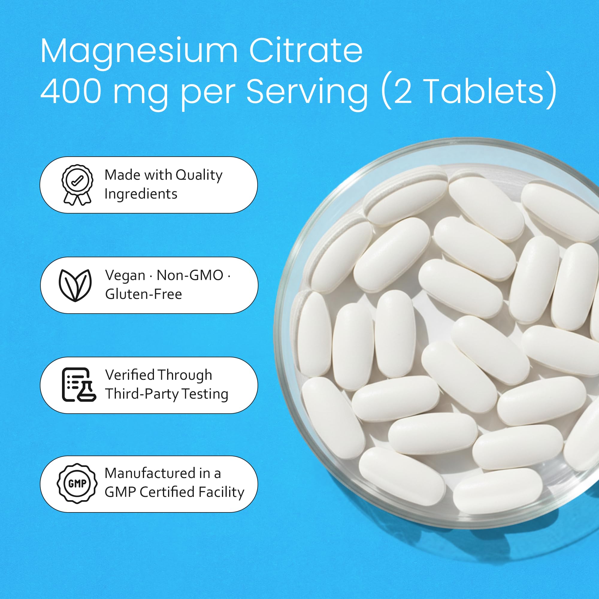 NaturaLife Labs Magnesio Citrato tabletas en mano para dosis diaria