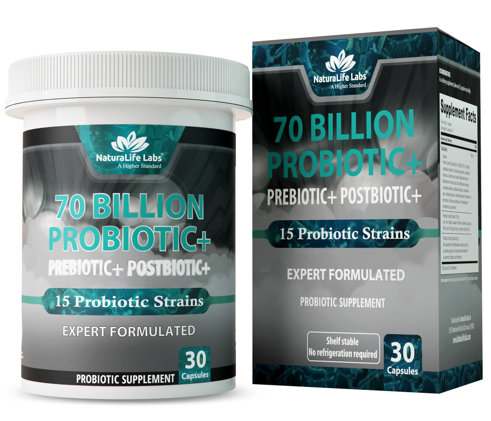 NaturaLife Labs Probióticos 70 mil CFU en botella para uso diario.