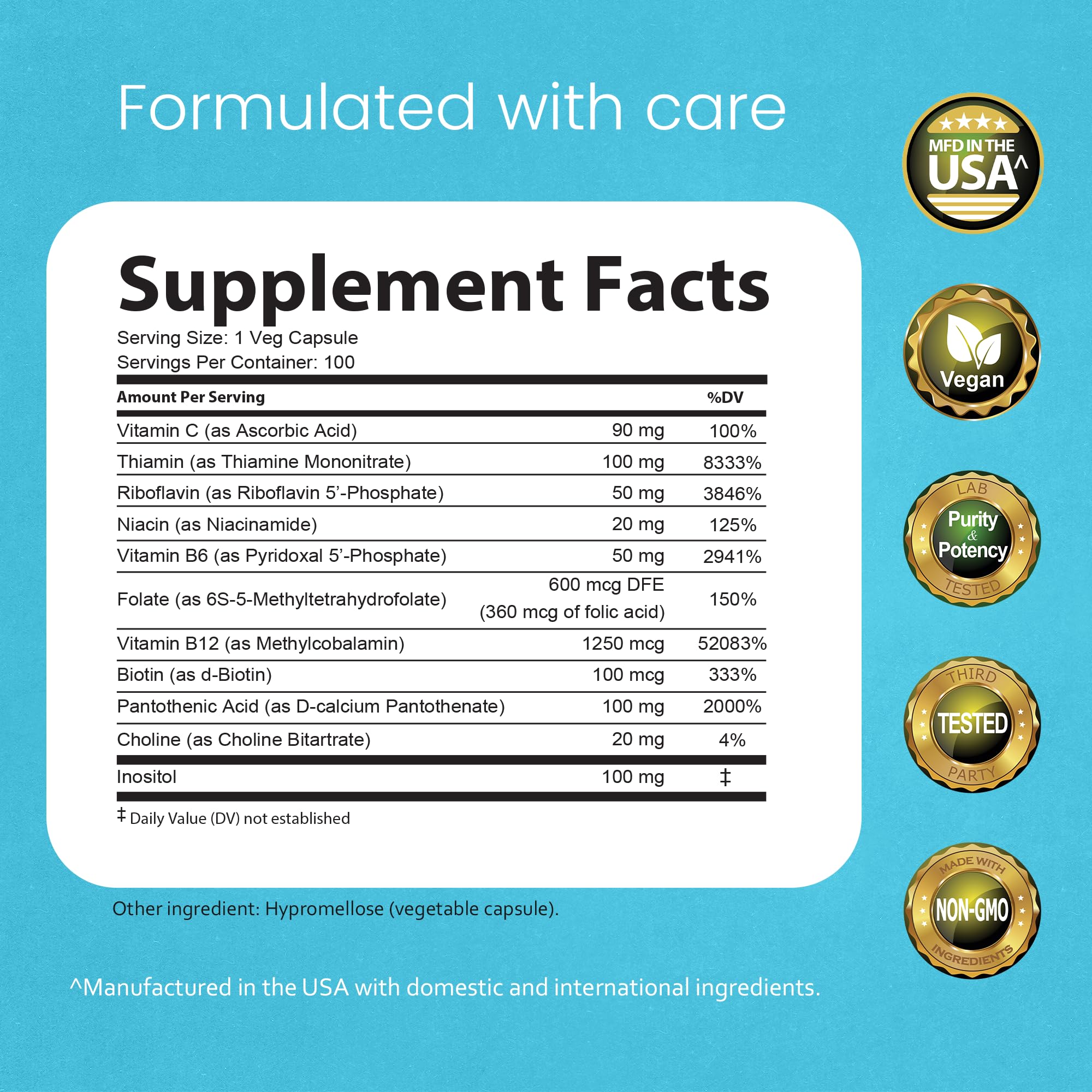 NaturaLife Labs Vitamina B-Complejo en envase, vista frontal.