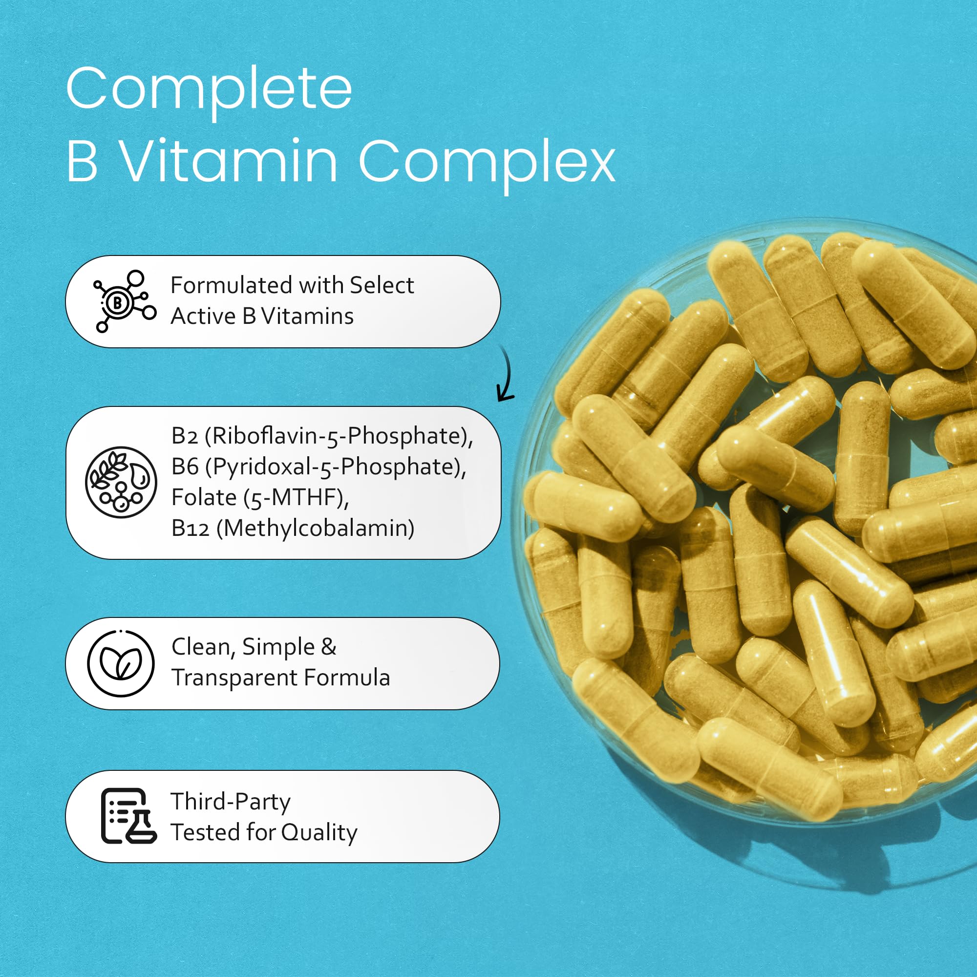 NaturaLife Labs Vitamina B-Complejo etiqueta con información clave.