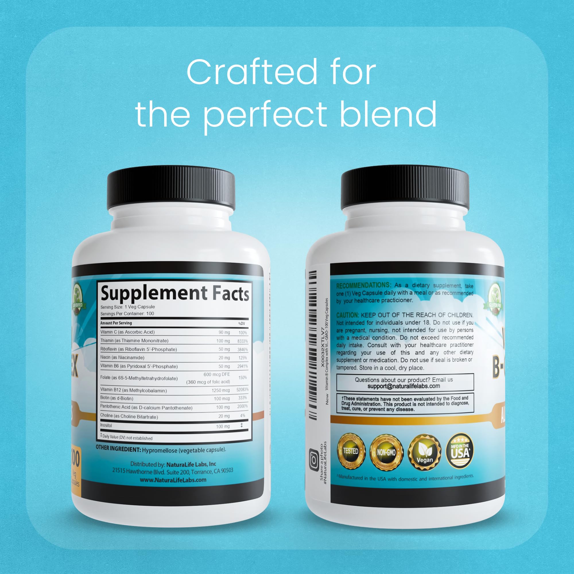 NaturaLife Labs Vitamina B-Complejo sin gluten para sensibilidad.