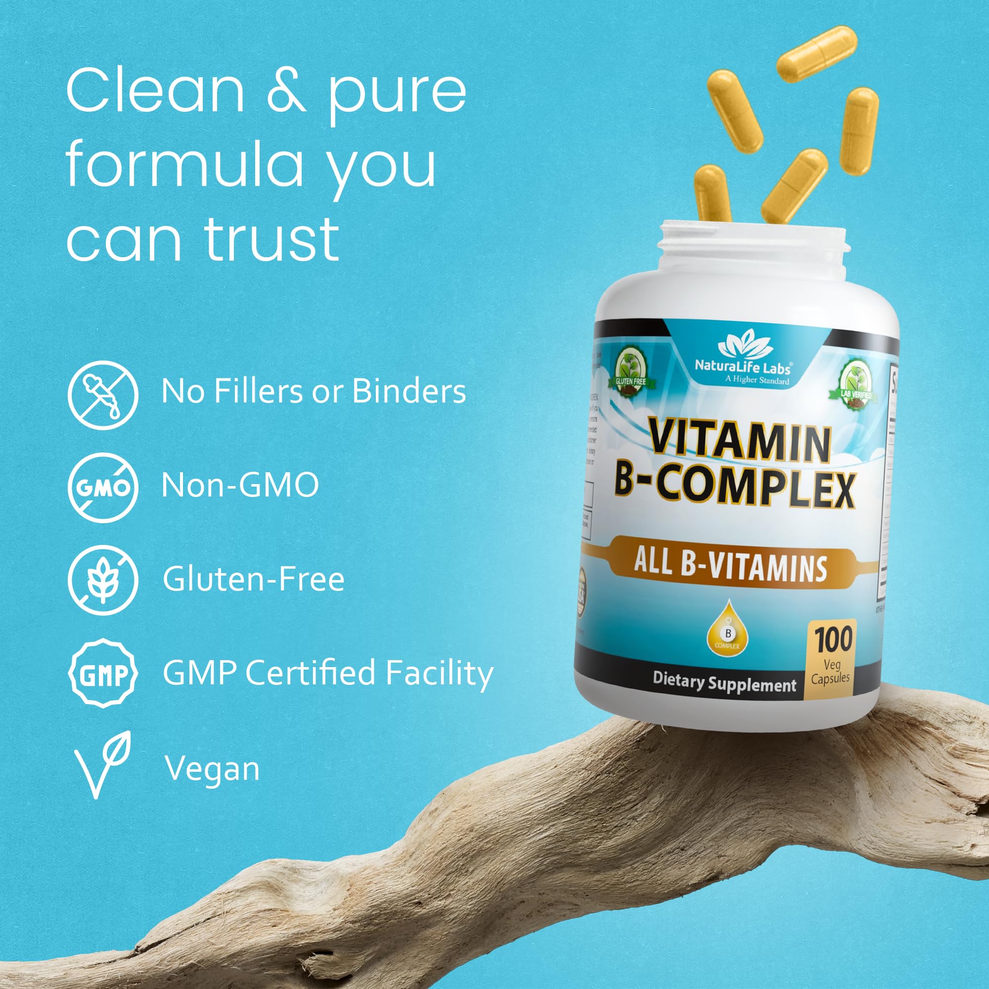NaturaLife Labs Vitamina B-Complejo vegano para dieta consciente.