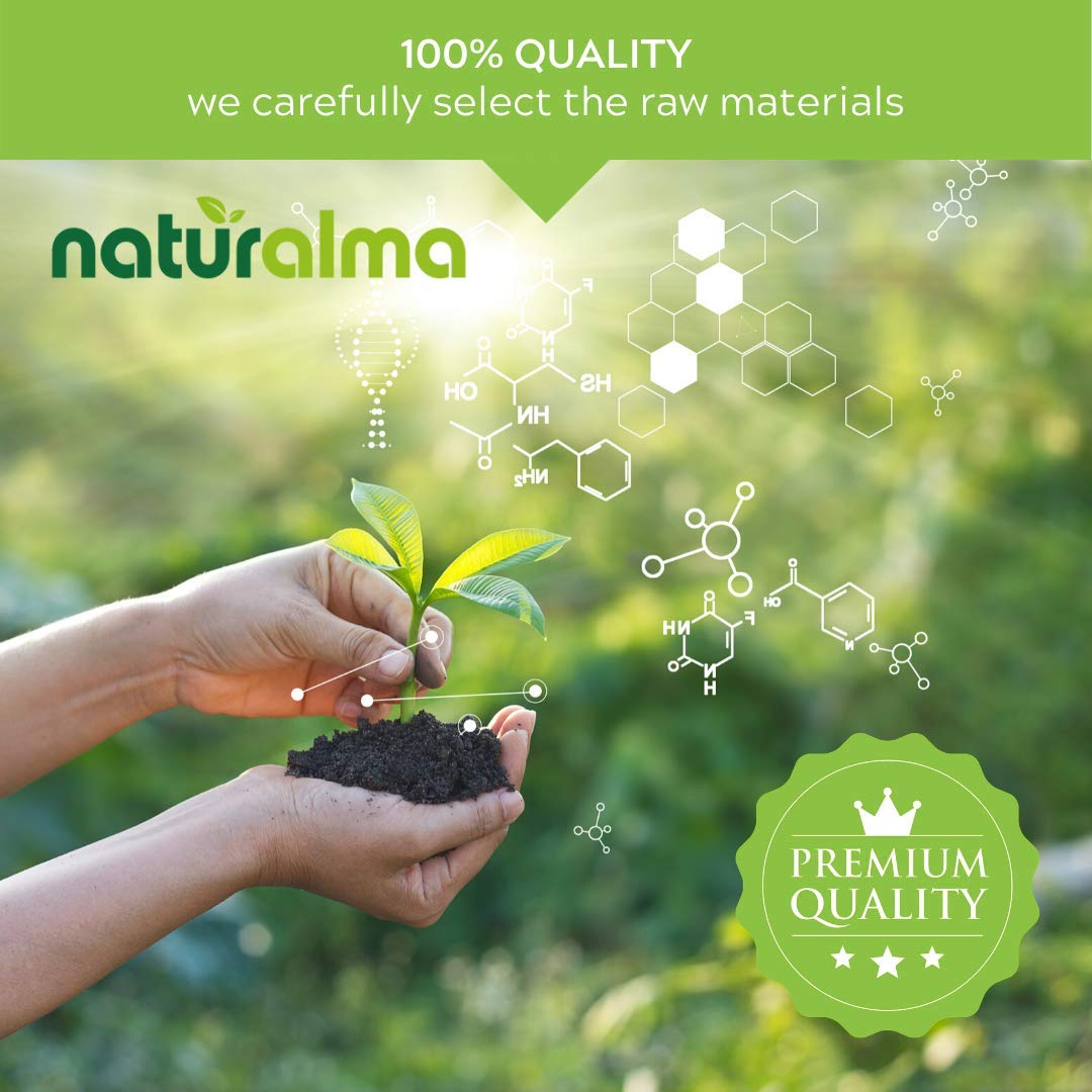 Etiqueta clara de Naturalma destaca veganismo y ausencia de sustancias artificiales.