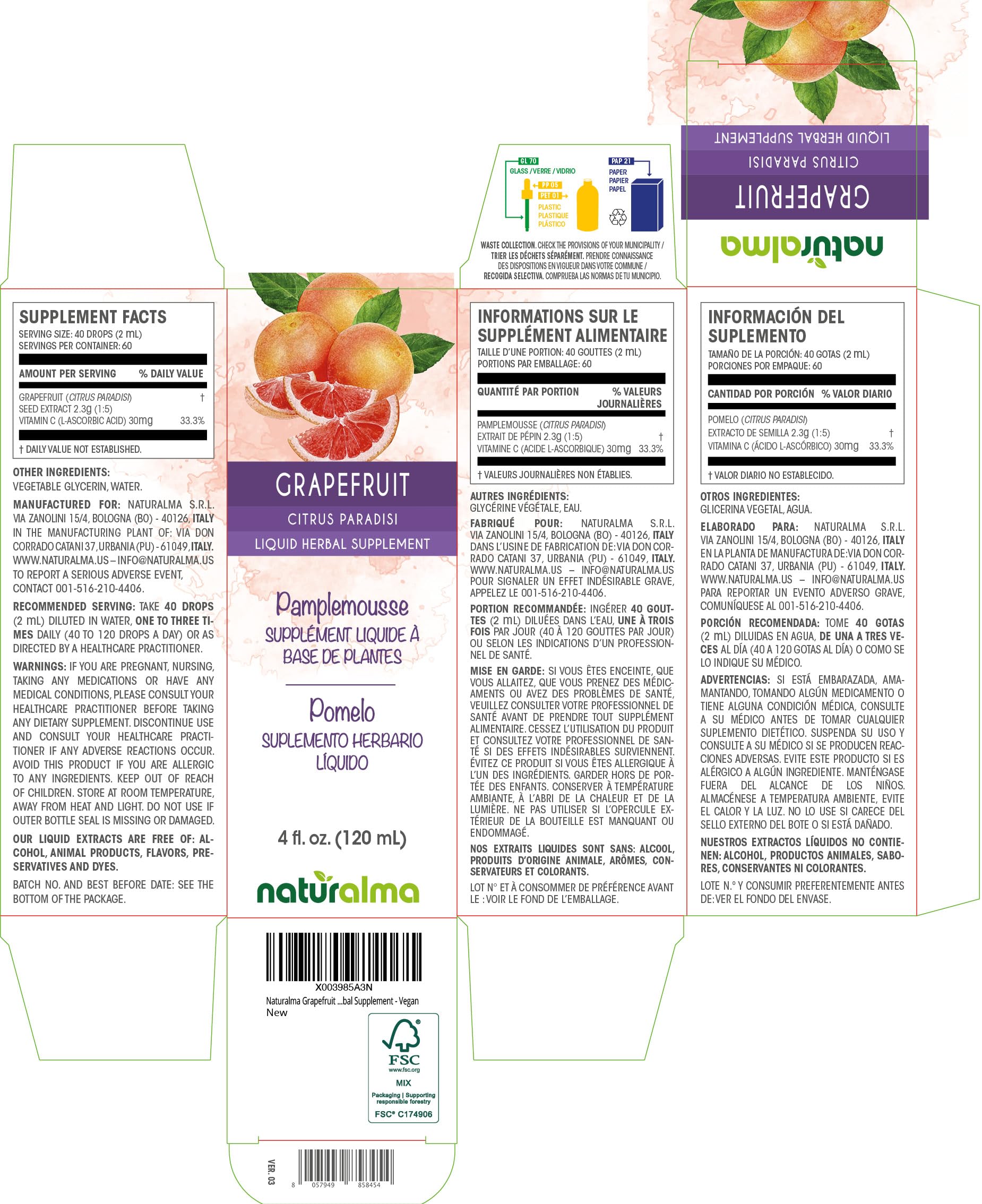 Naturalma gotas de pomelo con vitamina C, uso diario y apoyo natural.
