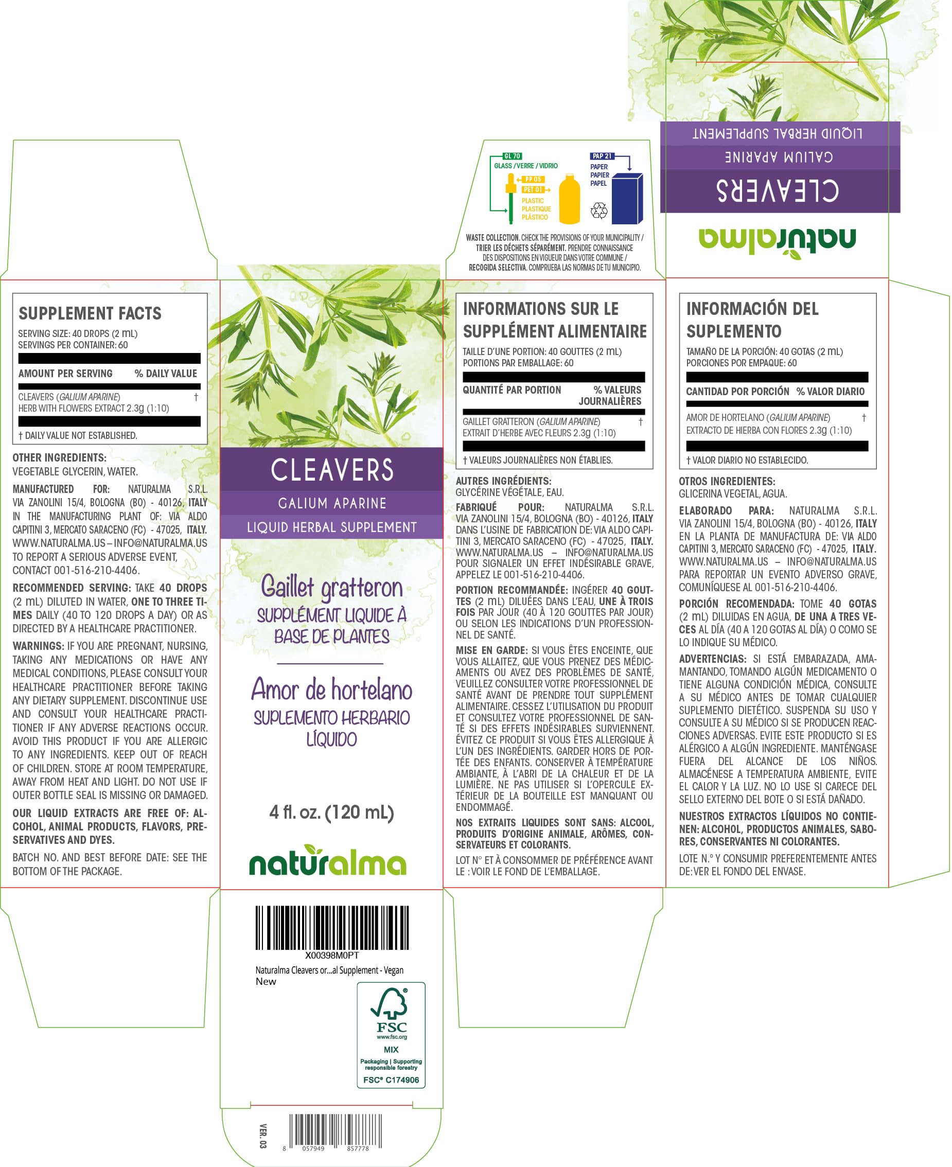 Naturalma tintura sin alcohol 120 ml, etiqueta clara para uso diario