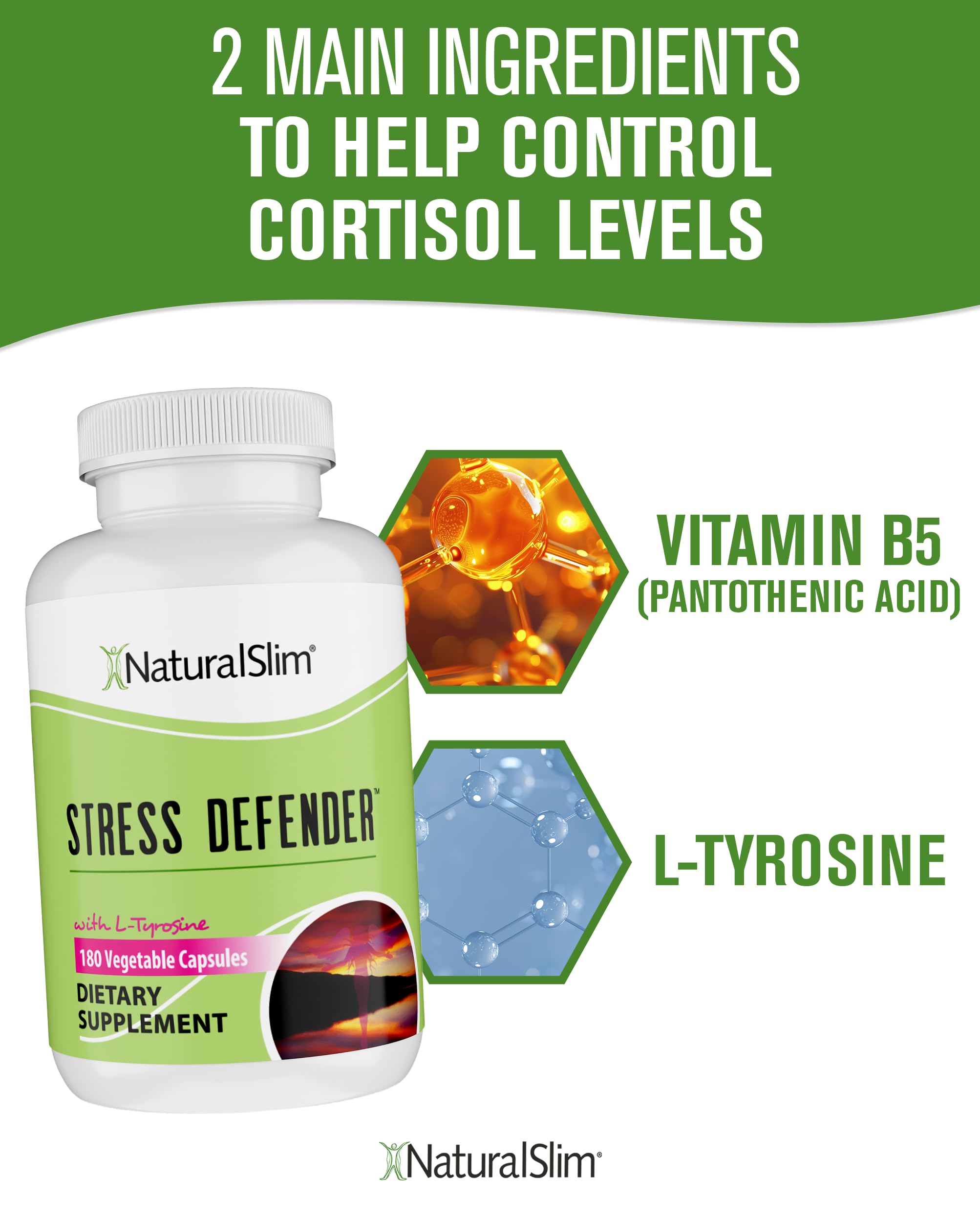 NaturalSlim Defensor del Estrés: embalaje destacado para conjunto de dos.