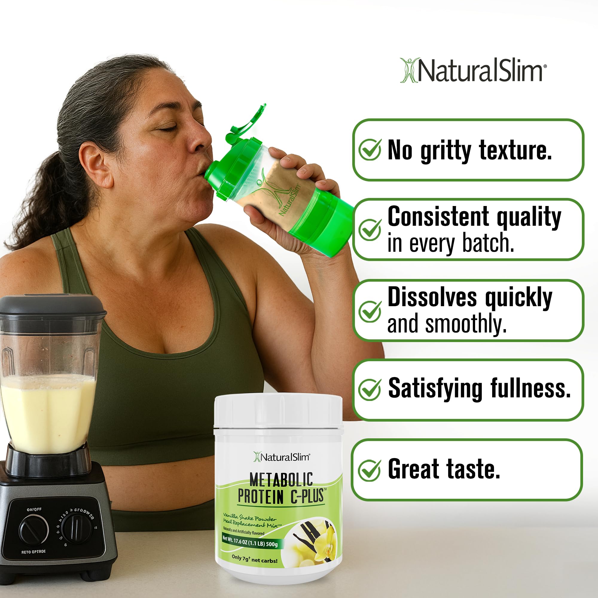 NaturalSlim Metabolic Protein C-Plus: textura suave al mezclar con agua o leche