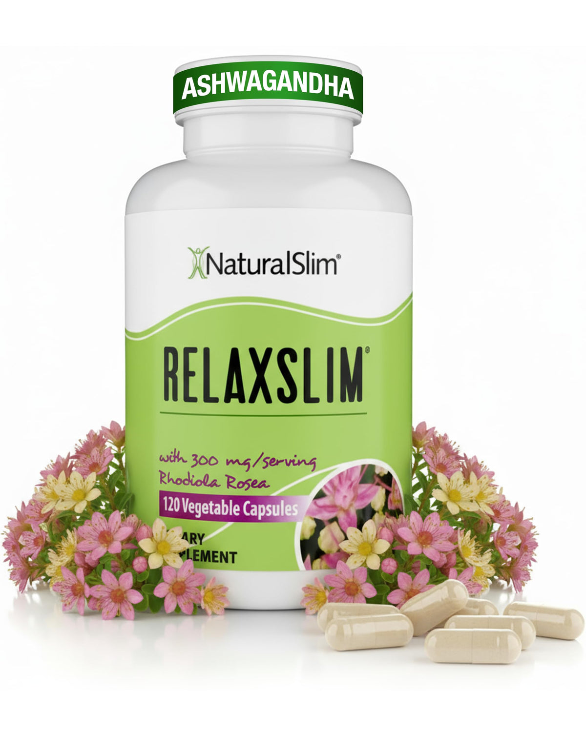 NaturalSlim Relaxslim botella en mesa para energía diaria.