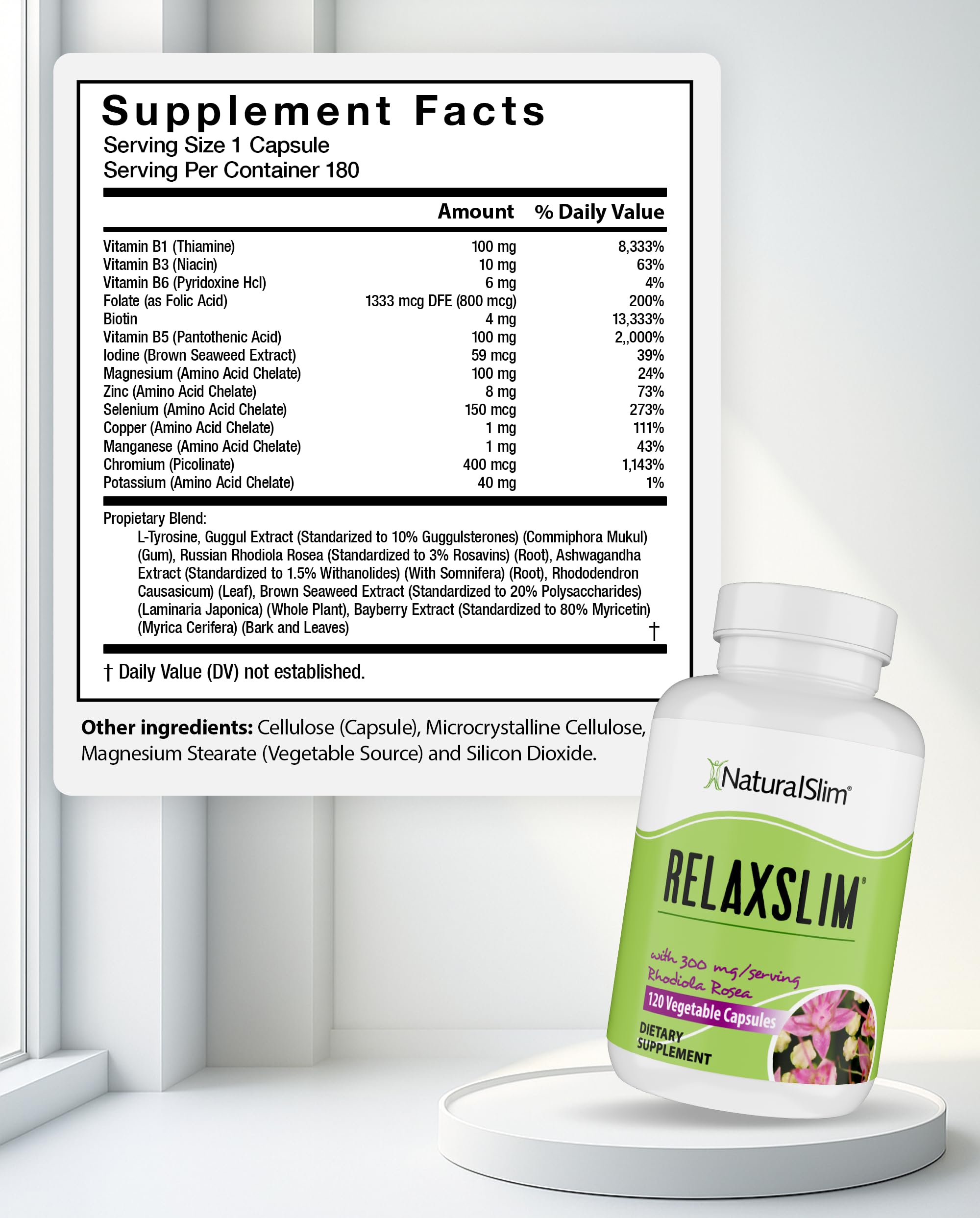 NaturalSlim Relaxslim cápsulas listas para tomar en la mañana.
