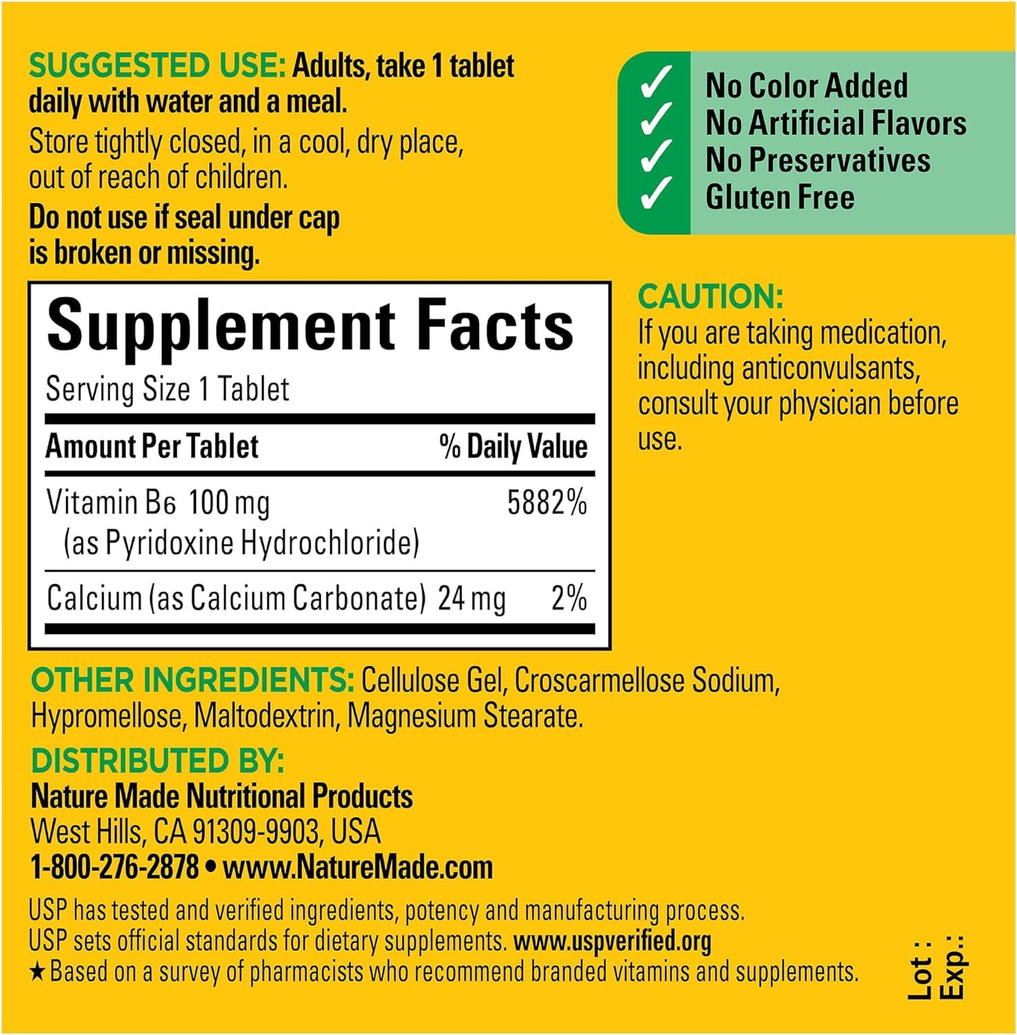 Nature Made Vitamina B-6 100 mg, apoyo inmunológico dentro de una dieta equilibrada