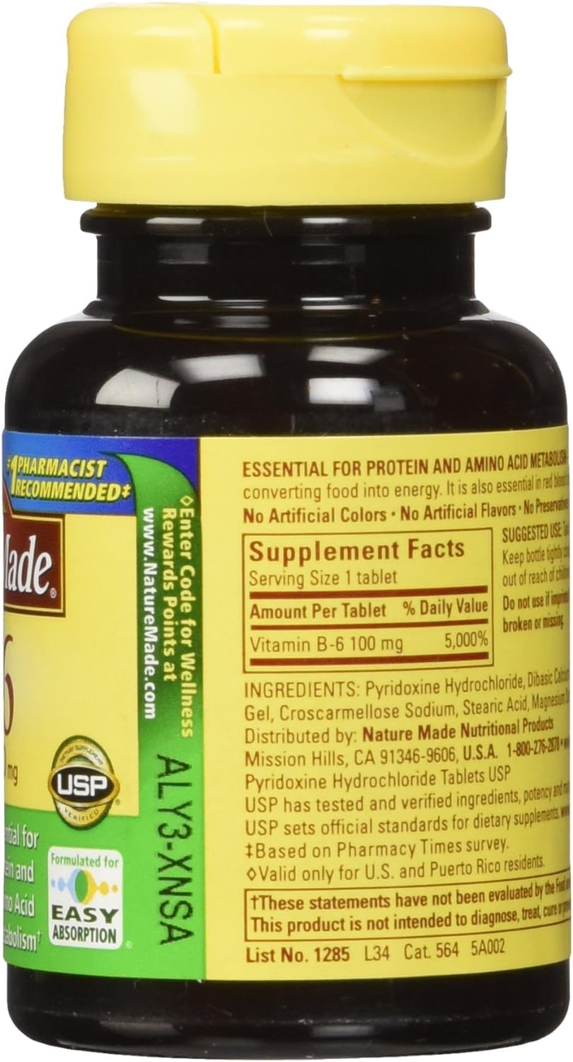 Nature Made Vitamina B-6 100 mg, equilibrio cerebral para enfoque y claridad
