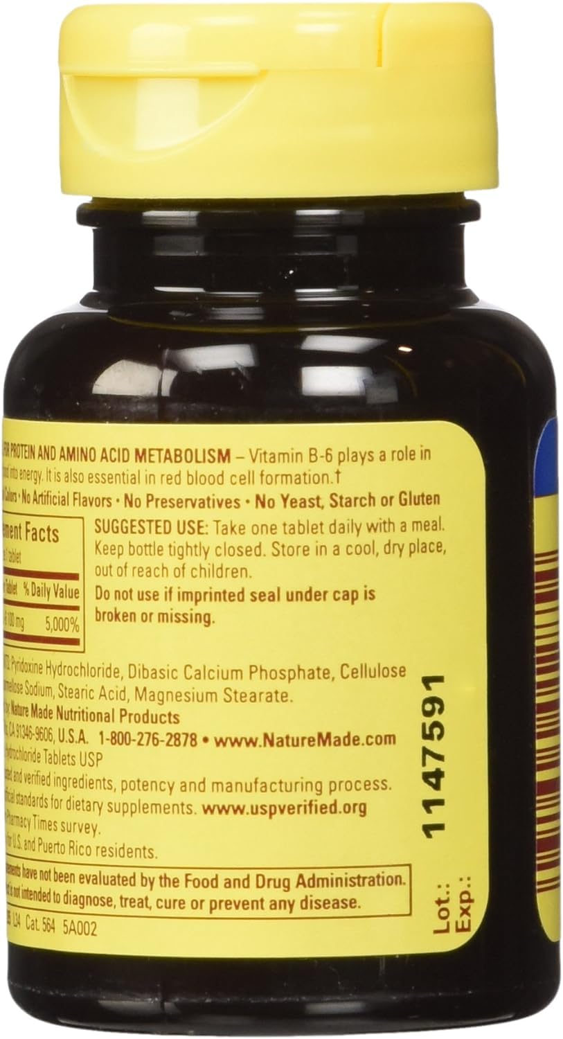 Nature Made Vitamina B-6 100 mg, útil frente a náuseas matutinas en contextos clínicos