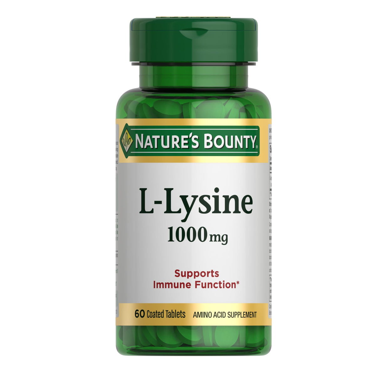Nature's Bounty Lisina 1000 mg, botella; soporte para piel y labios saludables.