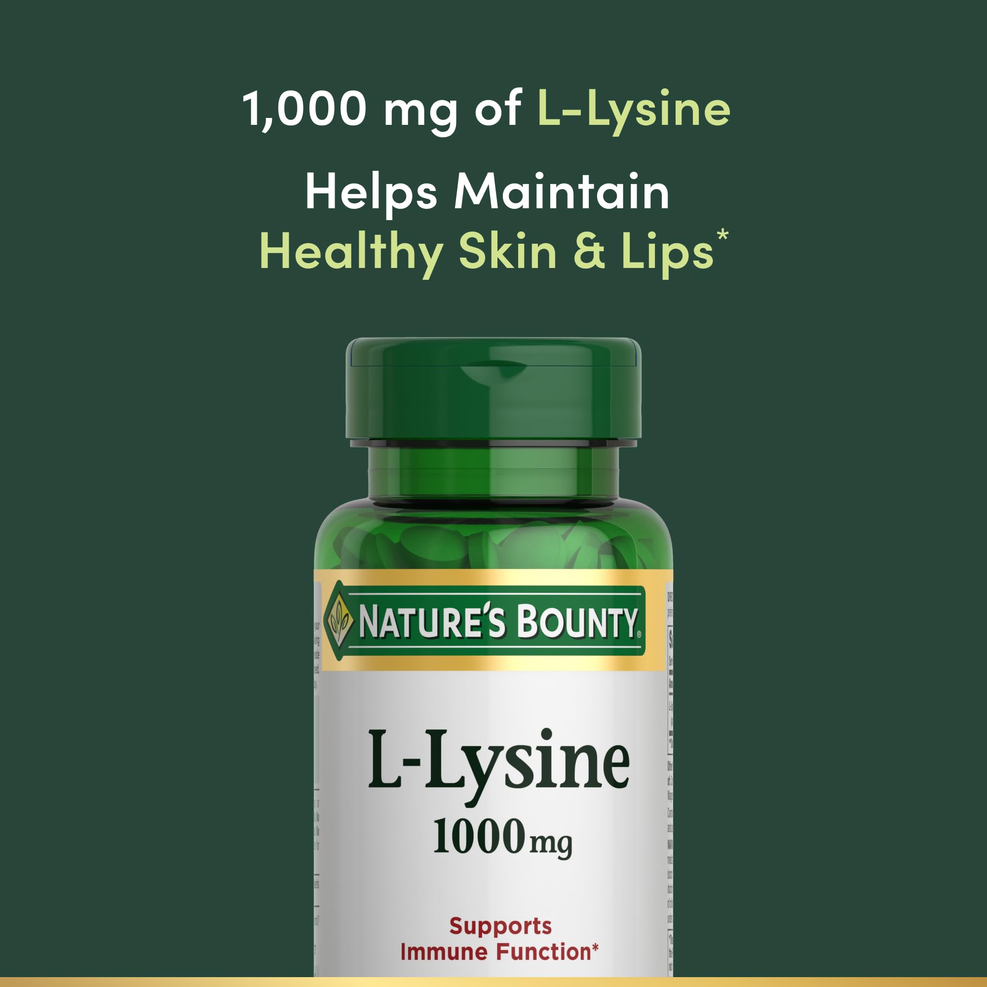 Nature's Bounty Lisina 1000 mg, etiqueta informativa y nutricional clara.