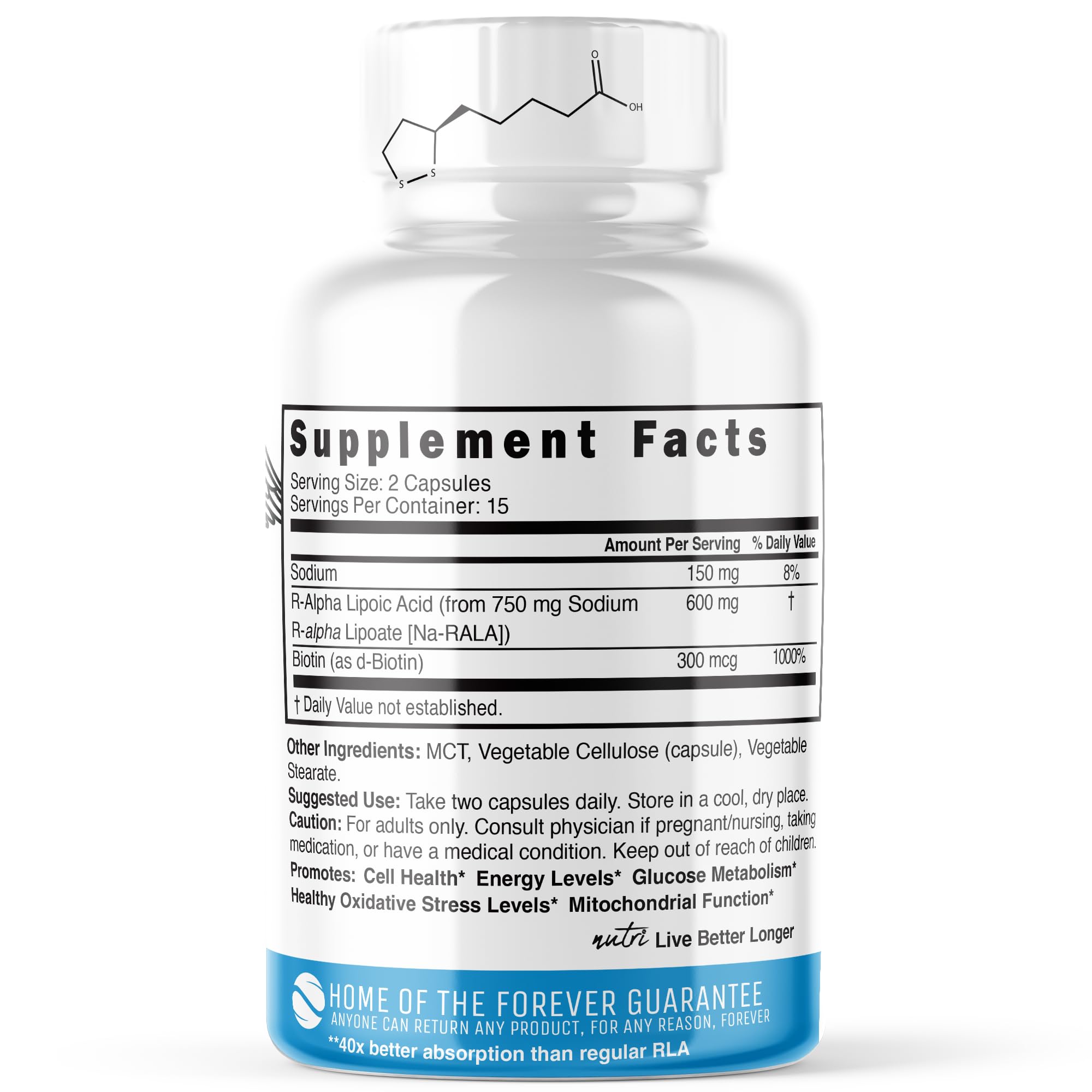 Nature's Fusions Nutri R ALA con Biotina, 300 mcg por dosis para soporte metabólico