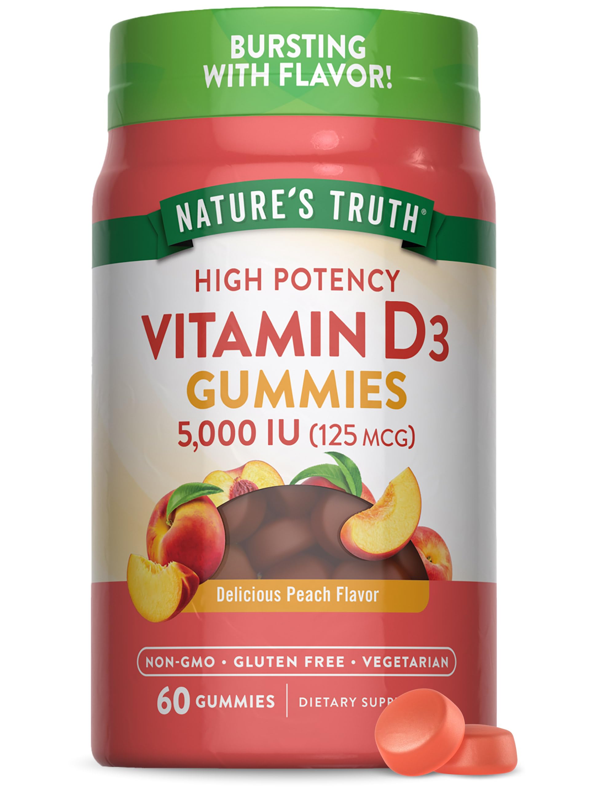 Gomitas D3 Naturas Truth en botella de durazno, dosis diaria conveniente