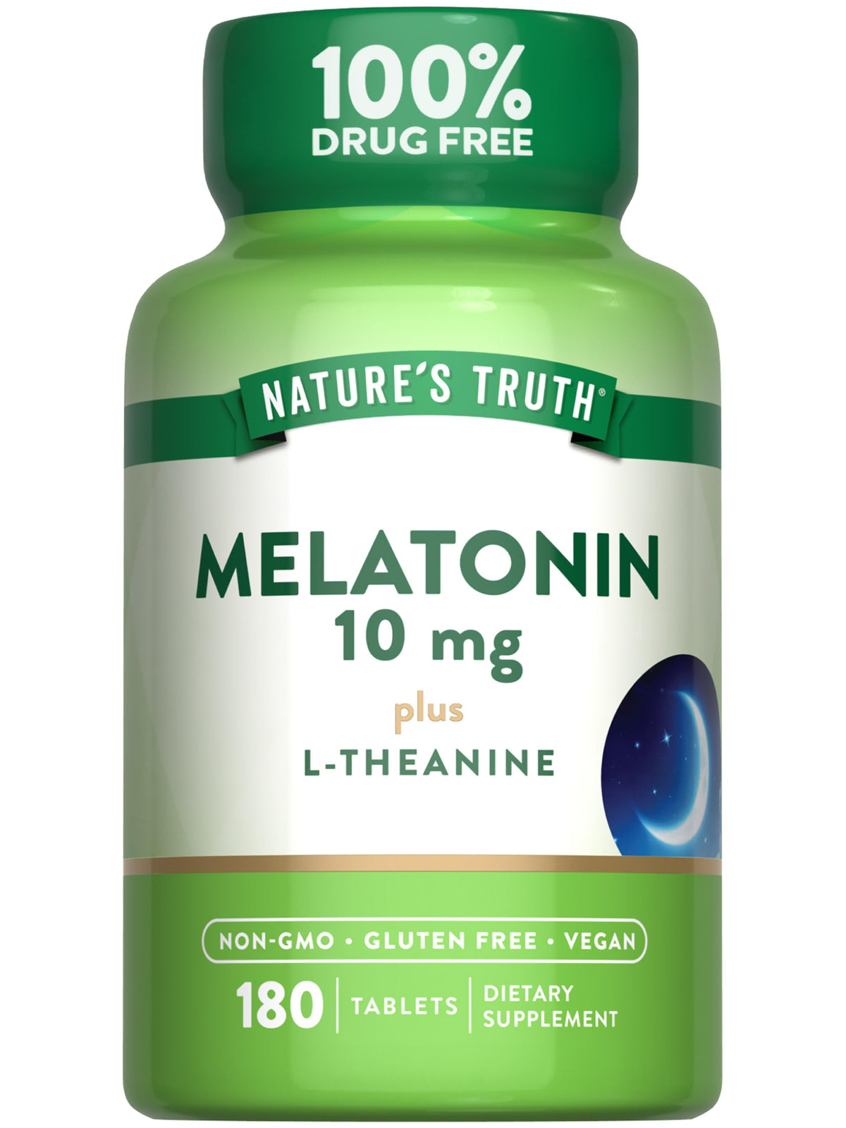 Nature's Truth Melatonina 10 mg en botella, apoyo a la rutina nocturna.