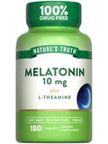 Nature's Truth Melatonina 10 mg en botella, apoyo a la rutina nocturna.