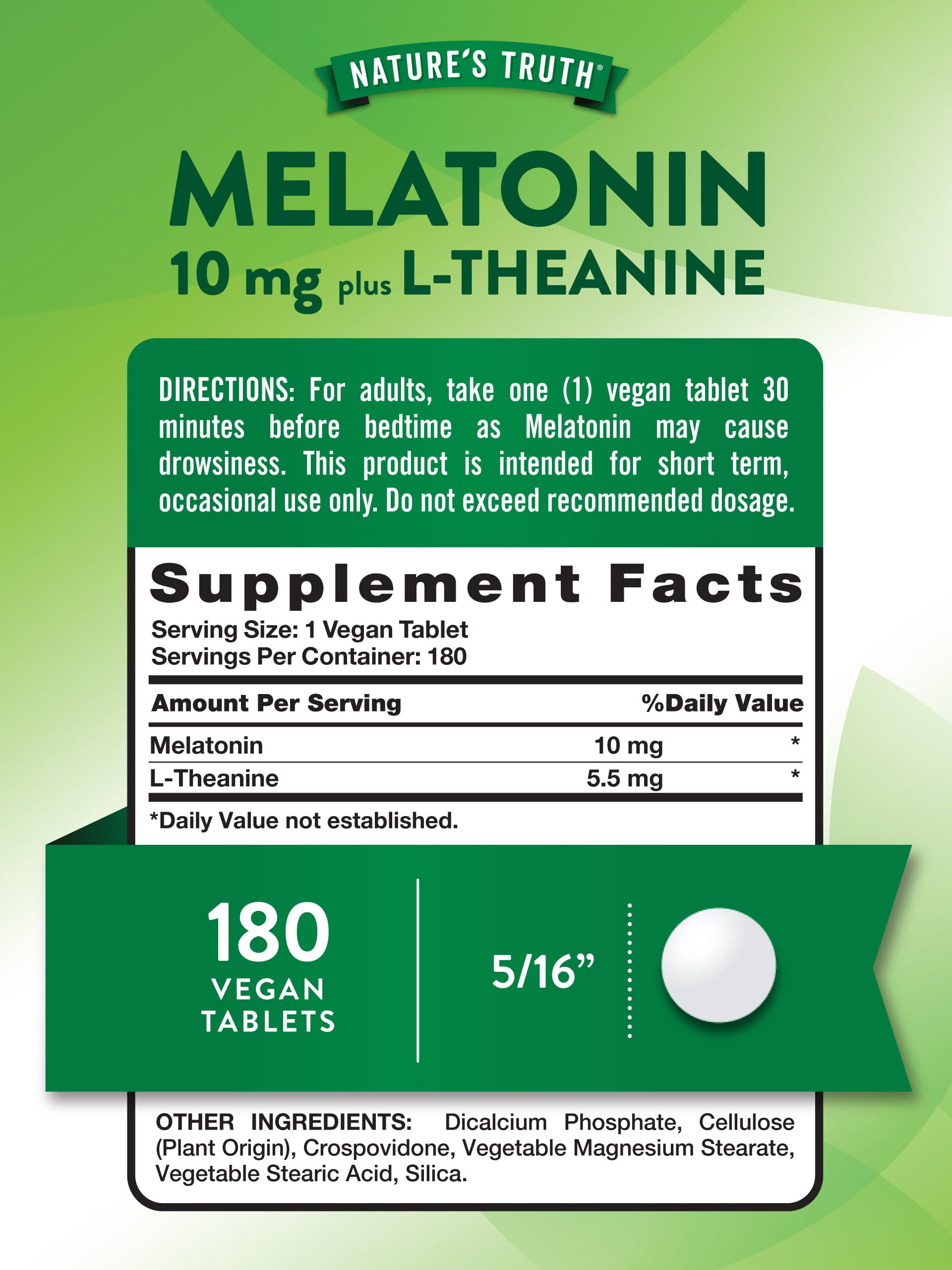 Nature's Truth Melatonina con L-teanina, comprimidos para relajación vespertina.