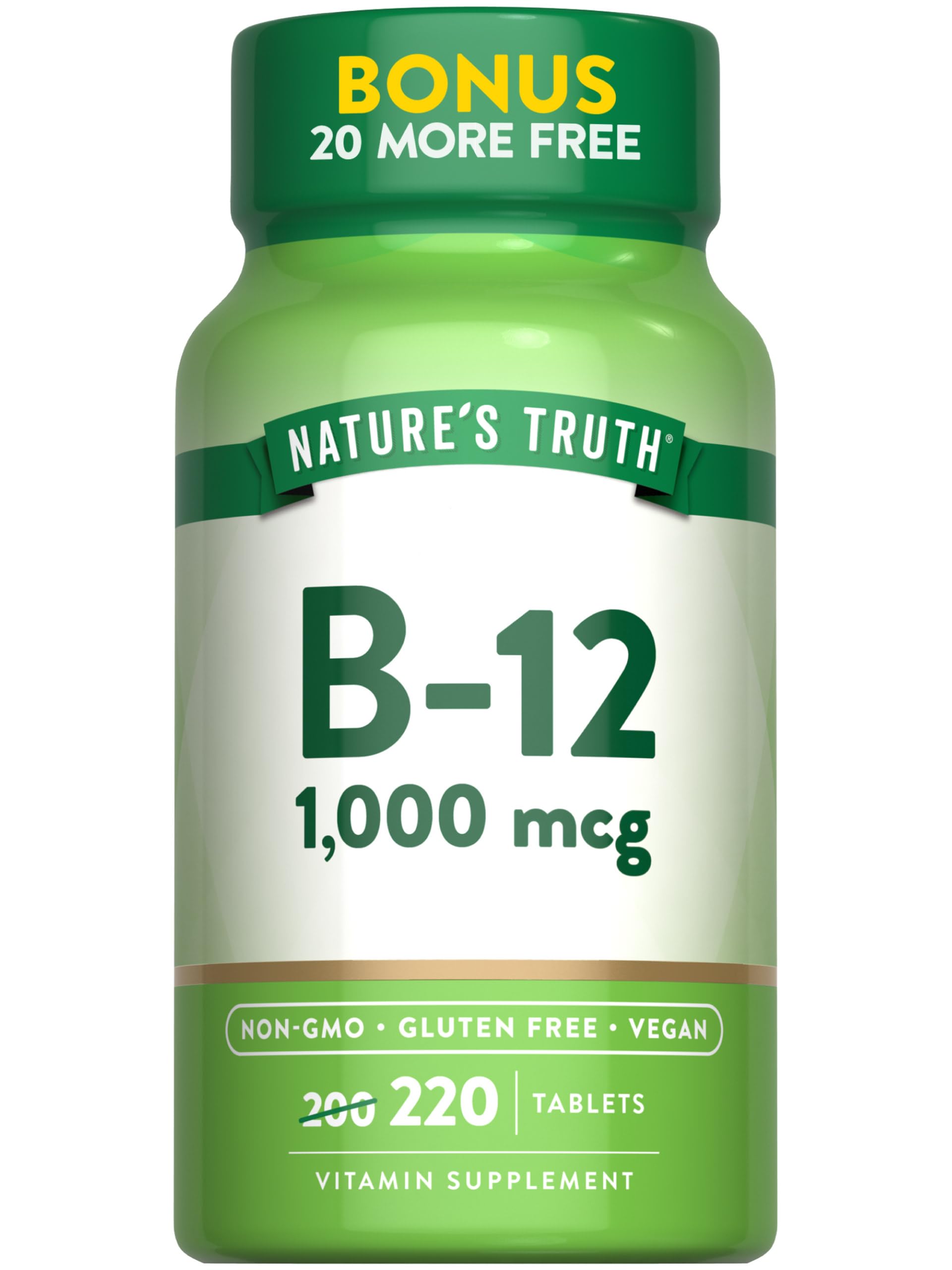 Nature's Truth Vitamina B12 1000 mcg en botella para consumo diario.