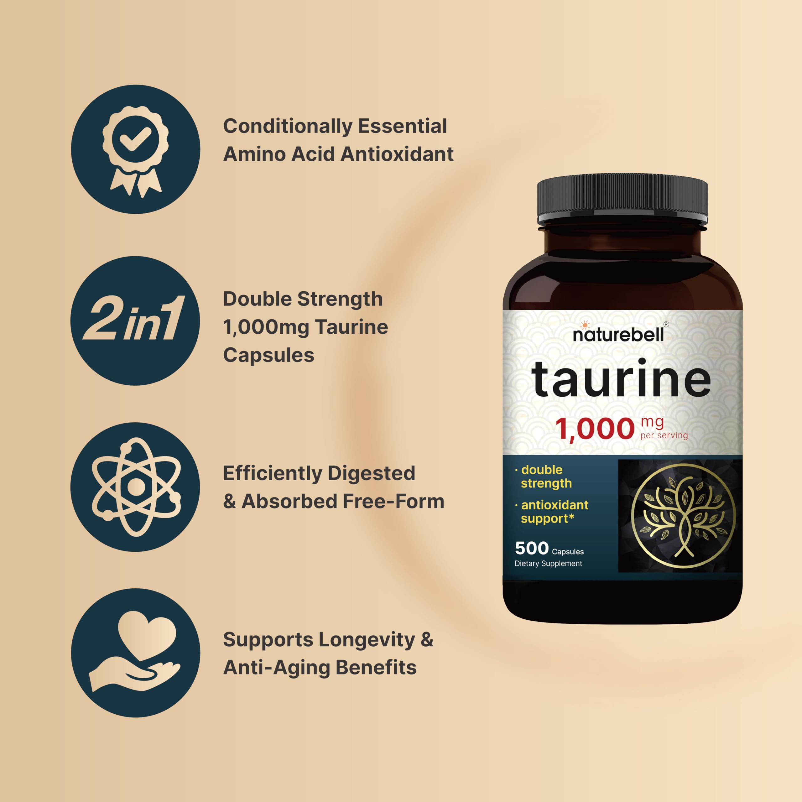 Etiqueta NatureBell Taurina demuestra que es libre de OGM y gluten.