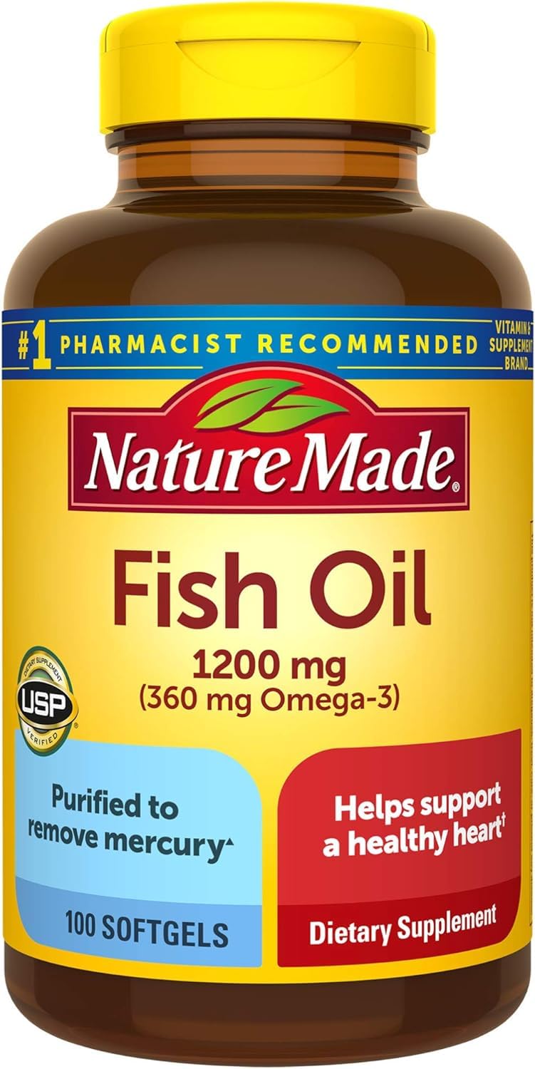 Nature Made Aceite de Pescado 1200 mg, botella vertida, apoyo potencial a la salud del corazón