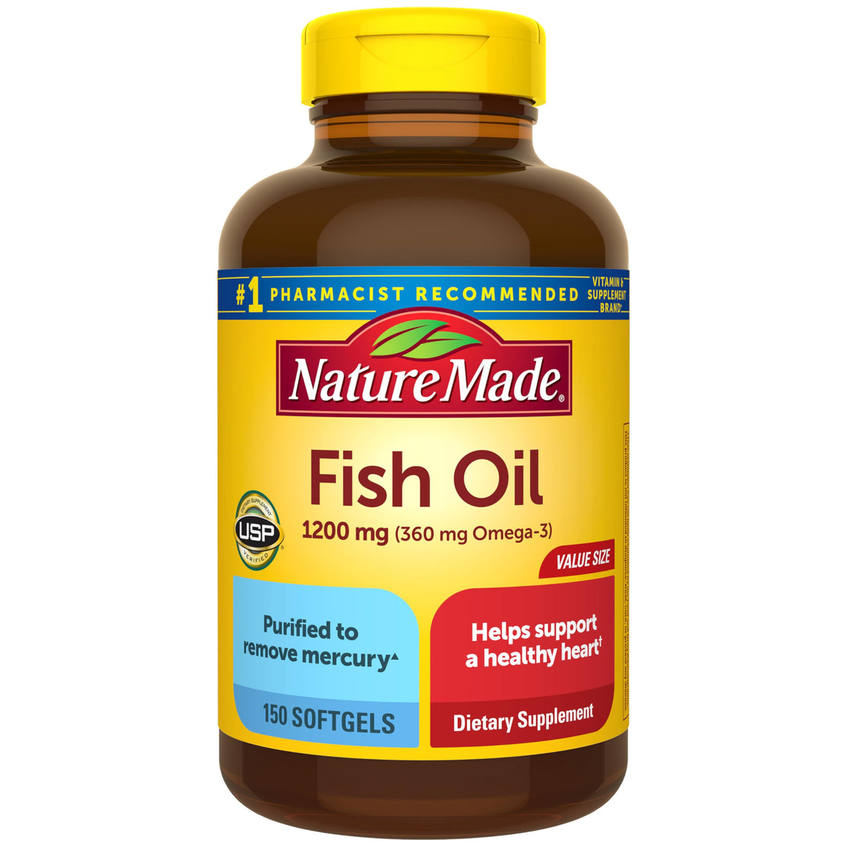 Nature Made Aceite Pescado Omega3 1200 mg, cápsulas; apoya la salud del corazón.