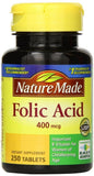 Nature Made ácido fólico 400 mcg, 250 cápsulas, cuatro envases; complemento para la ingesta diaria.