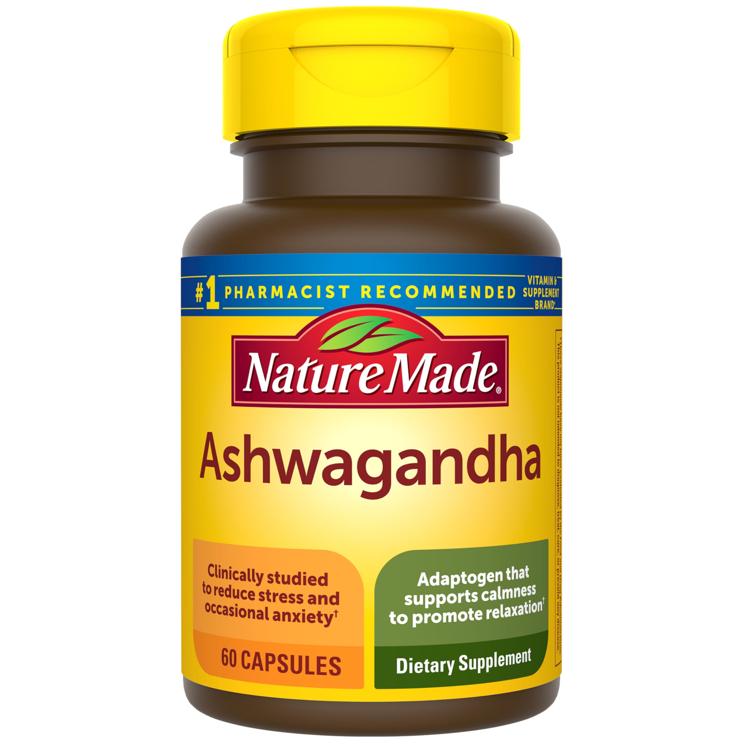 Nature Made Ashwagandha: botella de cápsulas lista para uso diario y apoyo al manejo del estrés