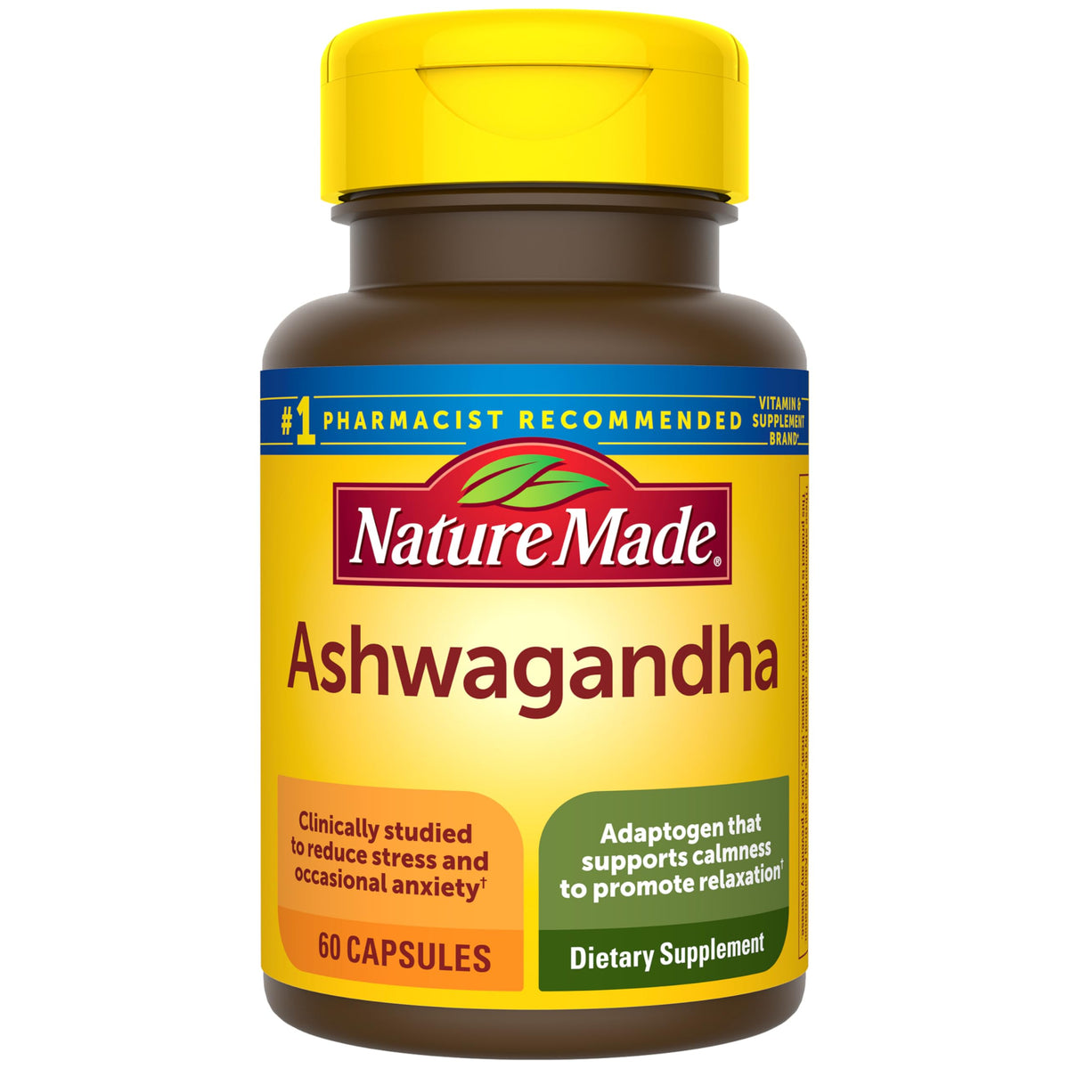 Nature Made Ashwagandha: botella de cápsulas lista para uso diario y apoyo al manejo del estrés