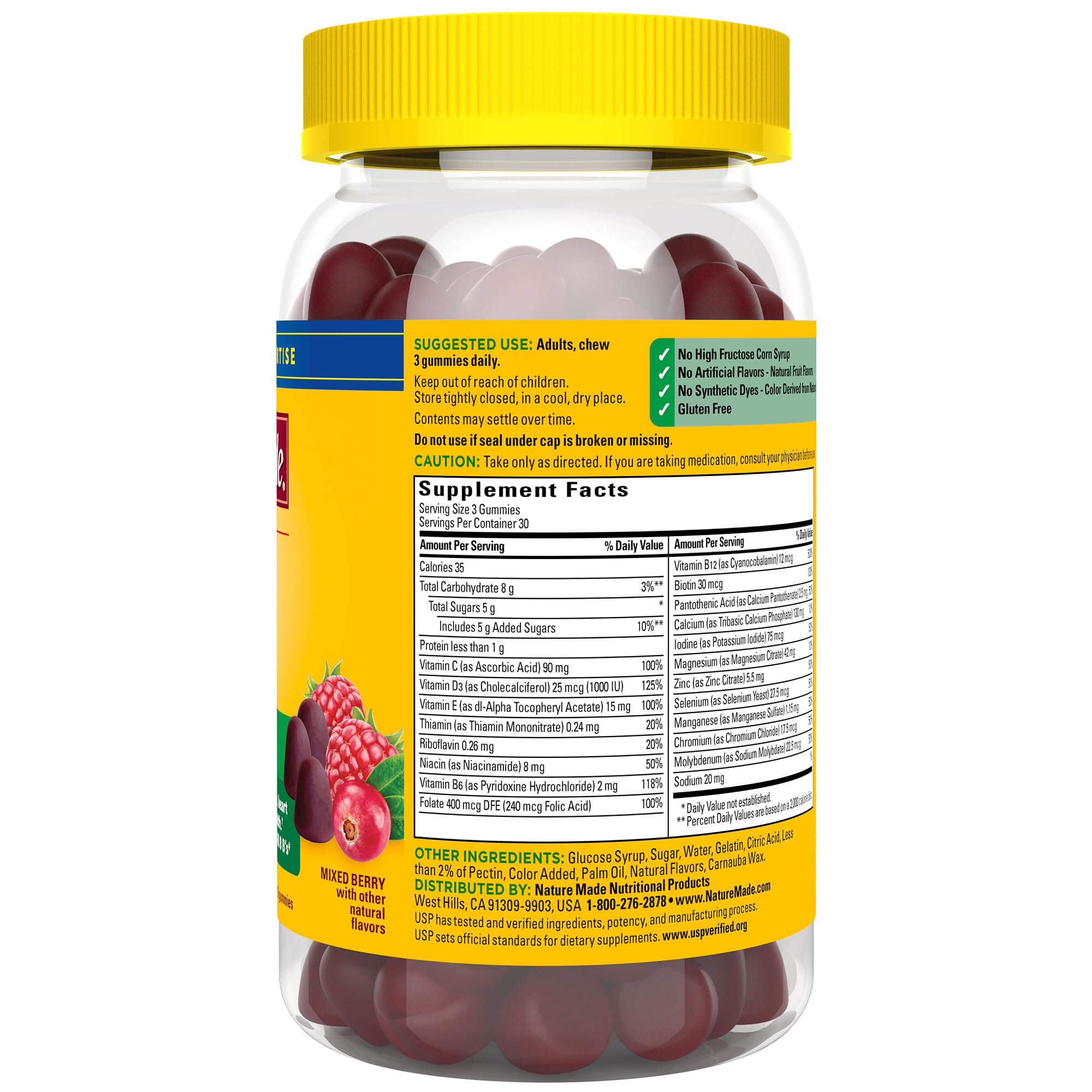 Nature Made Advanced Multivitamin Gummies colores naturales, uso diario para hombres y mujeres.