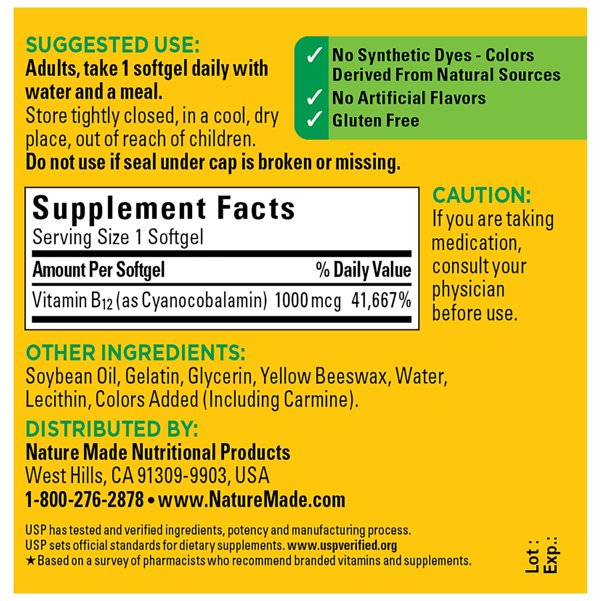 Nature Made B12 1000 mcg uso diario: fácil de tragar y suplementación constante.